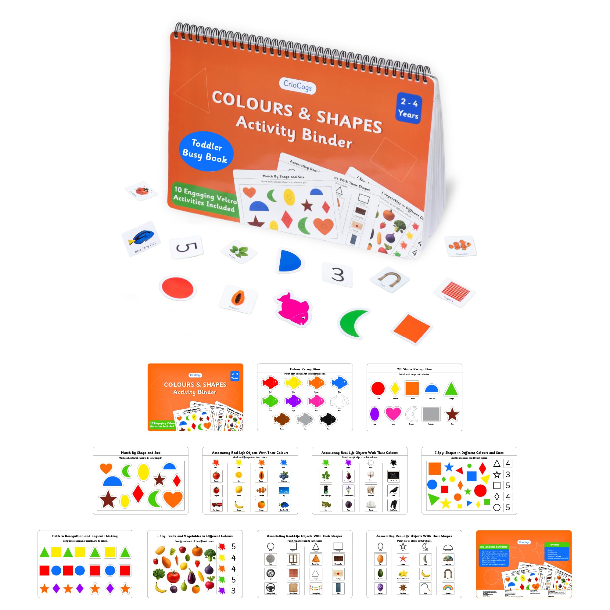 CrioCogs Colours & Shapes Toddler Busy Book | Pre-School Activity Binder | Educational Toy for 2 to 4 Year Olds | Montessori Busy Book | Quiet Velcro Activity Binder | Screen-Free | Kids Gift for 2 to 4 Year Olds