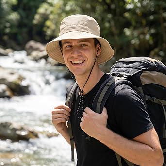 Packable Bucket Hat for Men & Women Waterproof Sun Hat with Chin Strap Foldable Outdoor Rain Hat for Fishing Hiking Camping