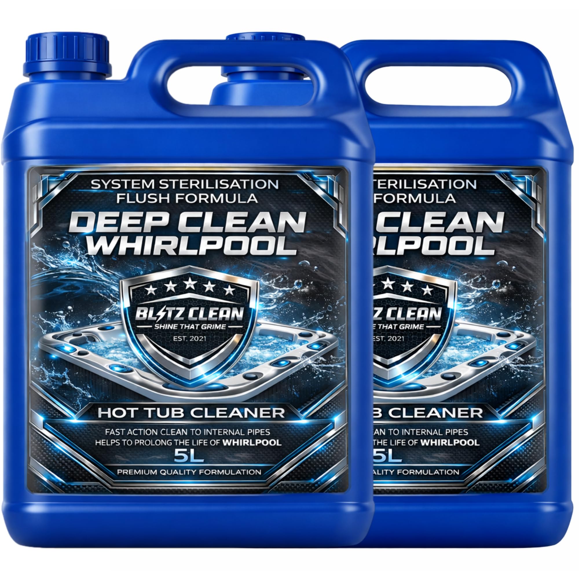Whirlpool Hot Tub Cleaner Internal Pipe Full System Cleanser Spa Bath Flush Removes Oil, Soap, Smell, Biofilm, Dirt & Limescale Remover Up to 100 Cleans, Rapid Deep Clean Of Internal Pipes (2 x 5L)