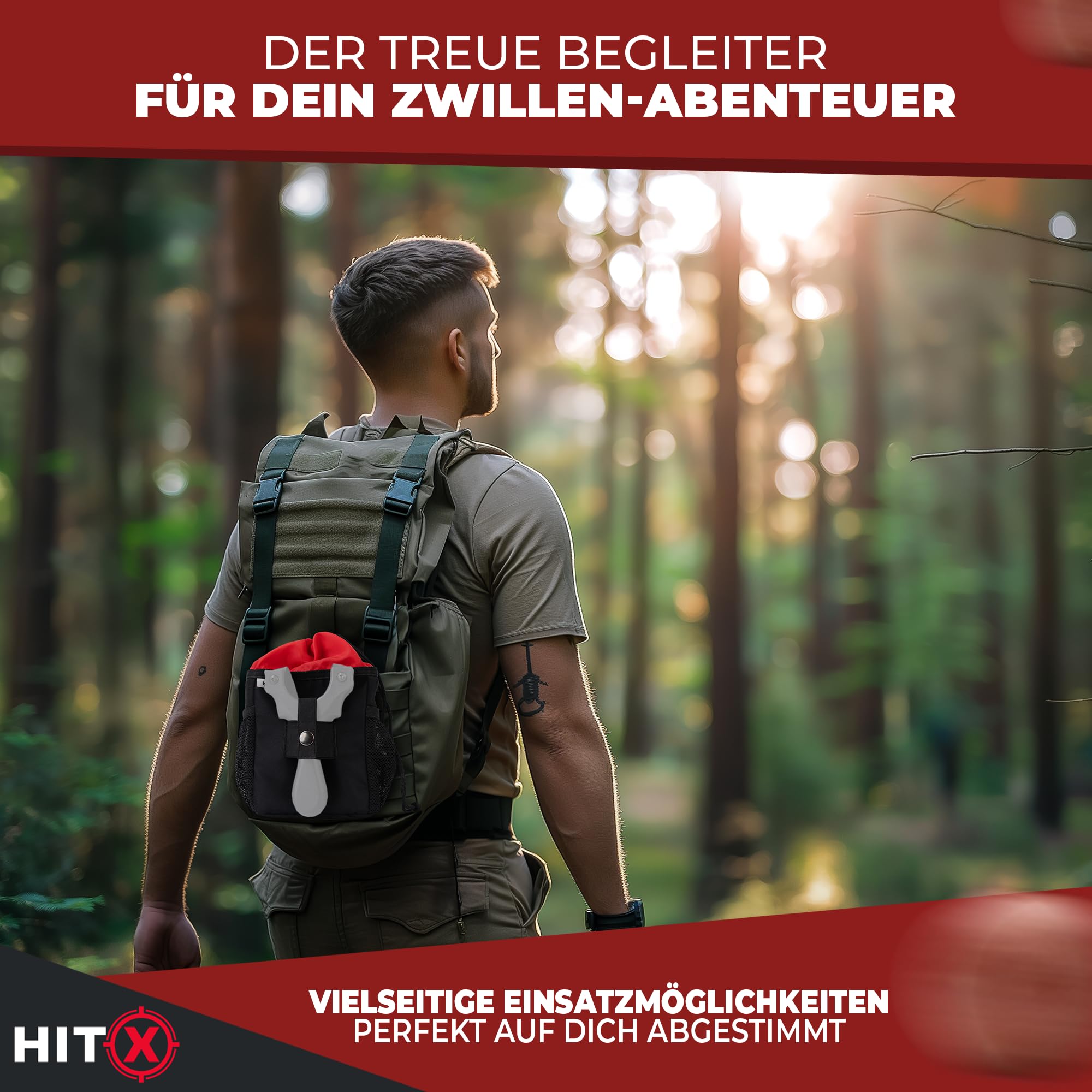 HITX® Steinschleuder Tasche mit Halterung für Zwille | Munitionstasche für Schleuder | Slingshot Beutel mit Gürtelbefestigung und Molle Tasche | Steinschleuder Munition Tasche Ultra Leicht [95g]