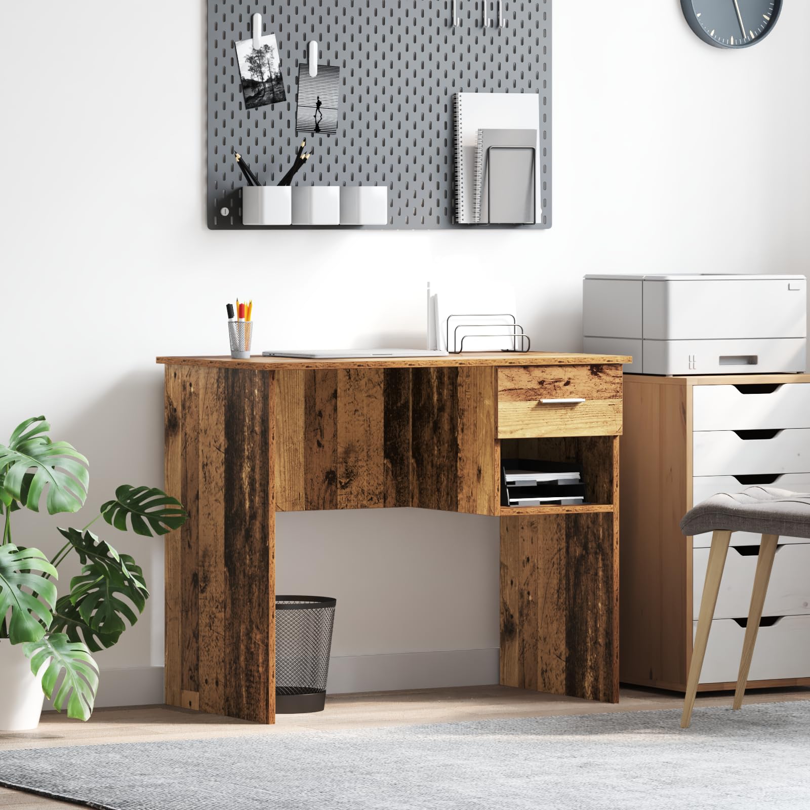 Bureau vintage en bois 90cm avec tiroir et étagère de rangement