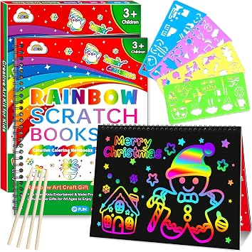 ZMLM Scratch Paper Art Craft 2 Pack Rainbow Scratch Set for 3 4 5 6 7 8 9 10 Years Old Girls Boys Students Drawing Coloring Black Magic Art Supplies Kits Gifts School Birthday Party ToysChristmas
