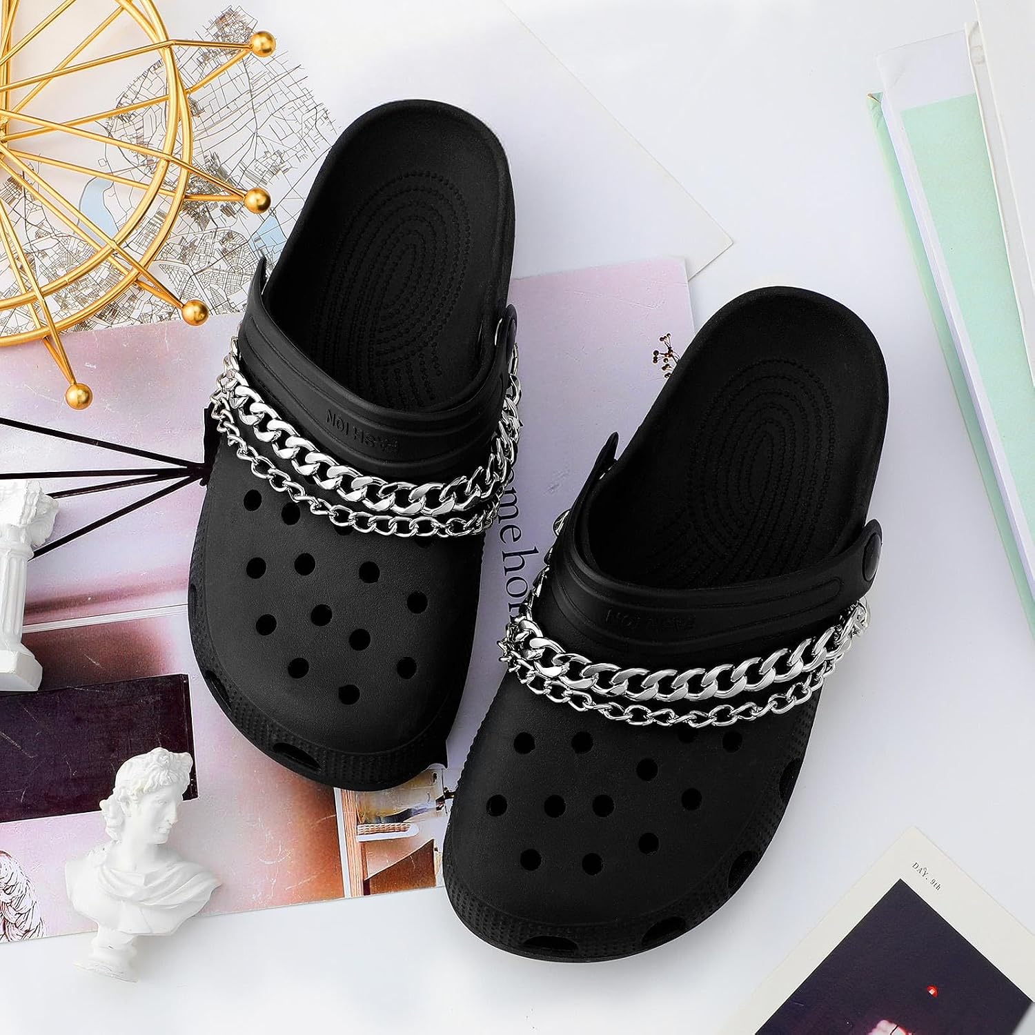4 Pieces Shoe Charms Chain Metal Shoe Chain Clog Sandals Charm Accessories Decorations for Adult Women Present