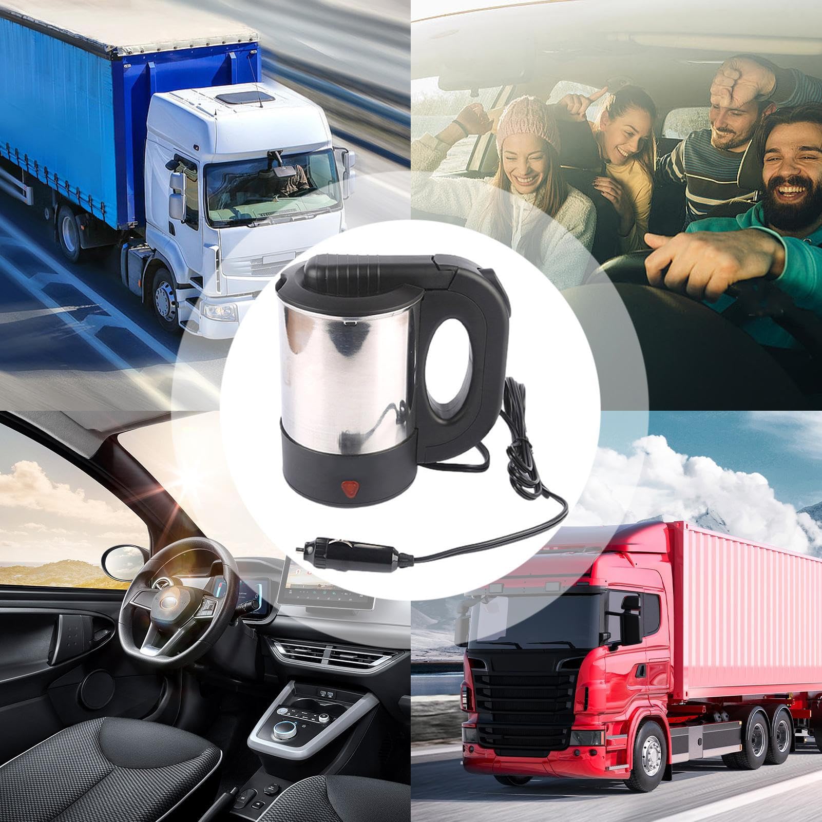 Bollitore elettrico da viaggio Scalda caffè – Riscaldatore elettrico in acciaio inossidabile, design a doppia tensione 12 V 24 V, portatile con riscaldamento automatico, funzione di spegnimento