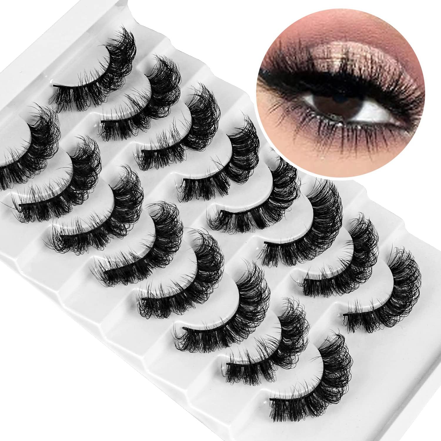 Leipple False Lashes 8 Pairs - Professional Reusable 8D Lashes - Natural Wispy Thick Fluffy Fake Eyelashes Faux Eyelashes (QZ-04)
