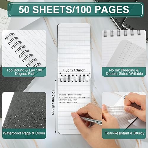 Miniatura 2 de 12 cuadernos impermeables de 3 x 5 pulgadas, resistentes a la intemperie, bloc de notas en espiral, bloc de notas táctico, para todo tipo de clima,