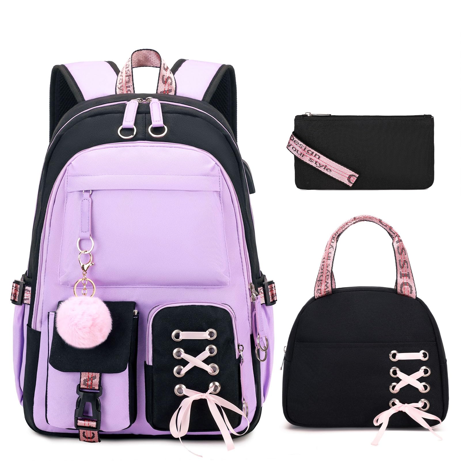 ACESAK Backpacks for Girls, Girls Backpack with Lunch Box and Pencil Case for Teen Kids Elementary Middle High School College Student, Children School