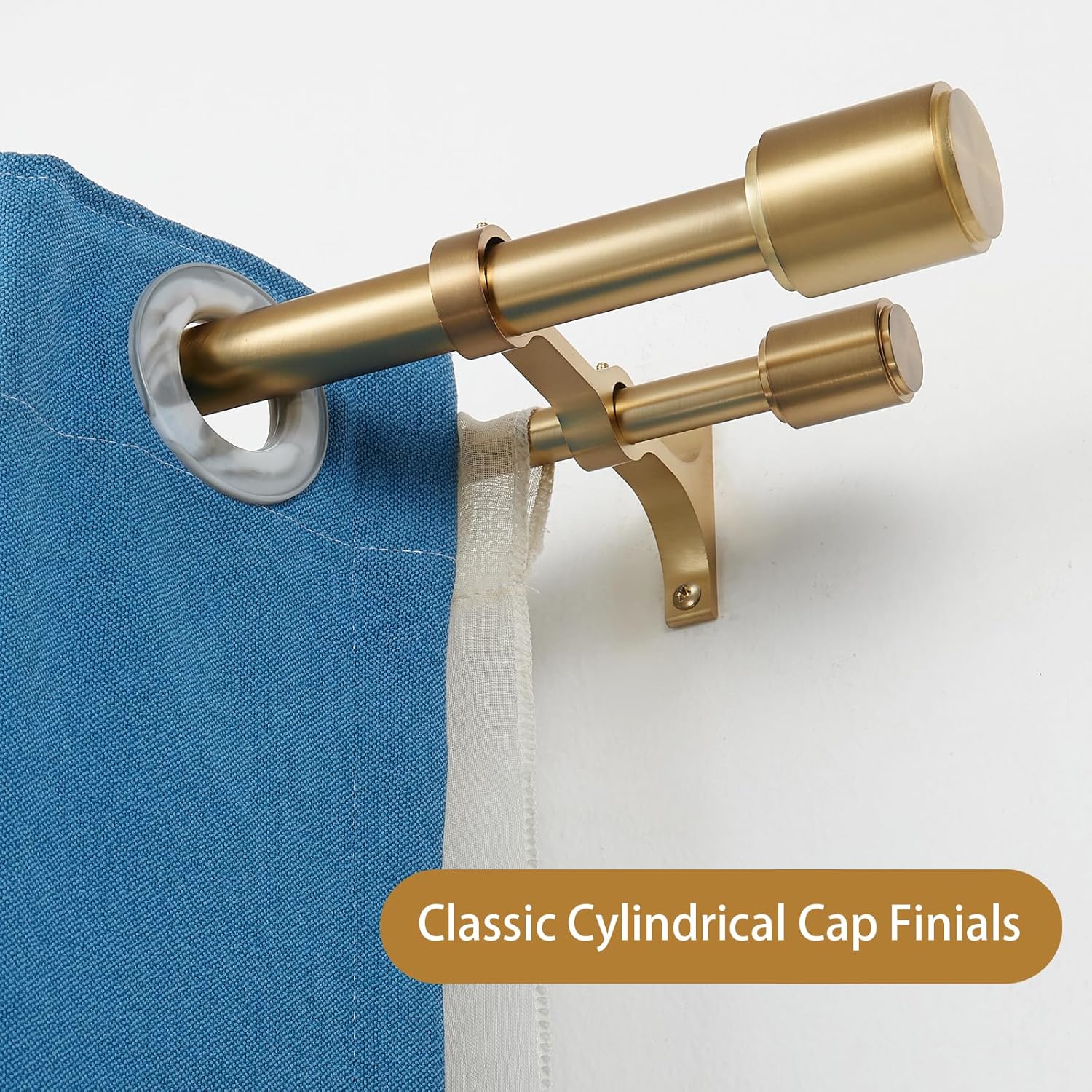 Double Curtain Rods 120-210" with Cap Finials, Heavy Duty 1 Inch Front and 5/8 Inch Back Double Drapery Rod, Adjustable Dual Curtain Rod for Window, Brushed Nickel
