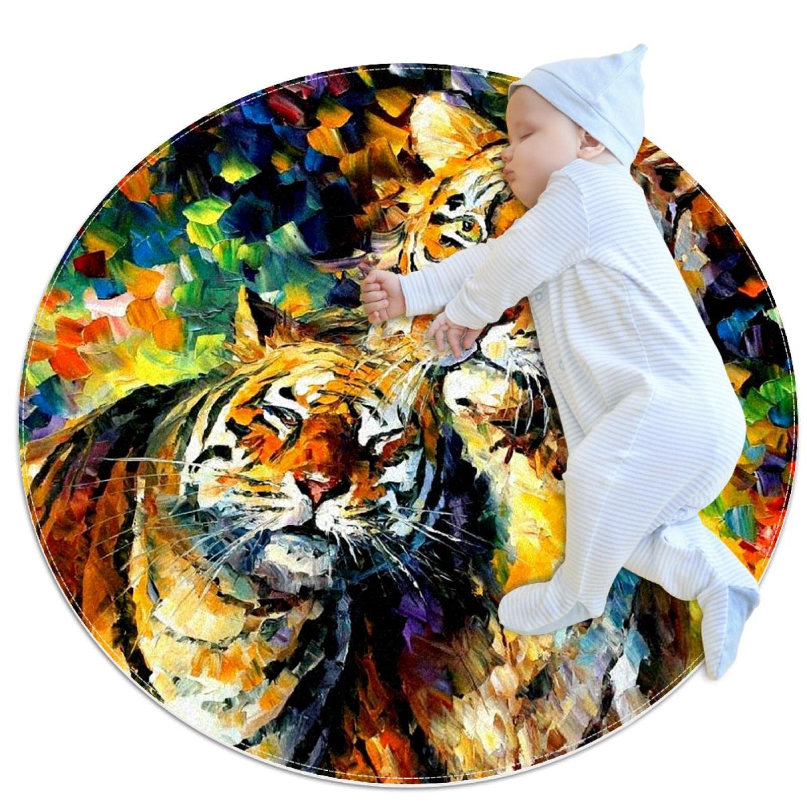 Tapis salle de bain lion rond coloré pour une chambre d'enfant douce et joyeuse