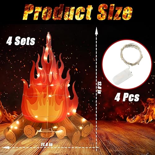 Miniatura 2 de YLOLUL 4 juegos de fuego falso LED 3D para chimenea de Navidad, centro de mesa de cartón decorativo con luz LED, fuego artificial, llama falsa de