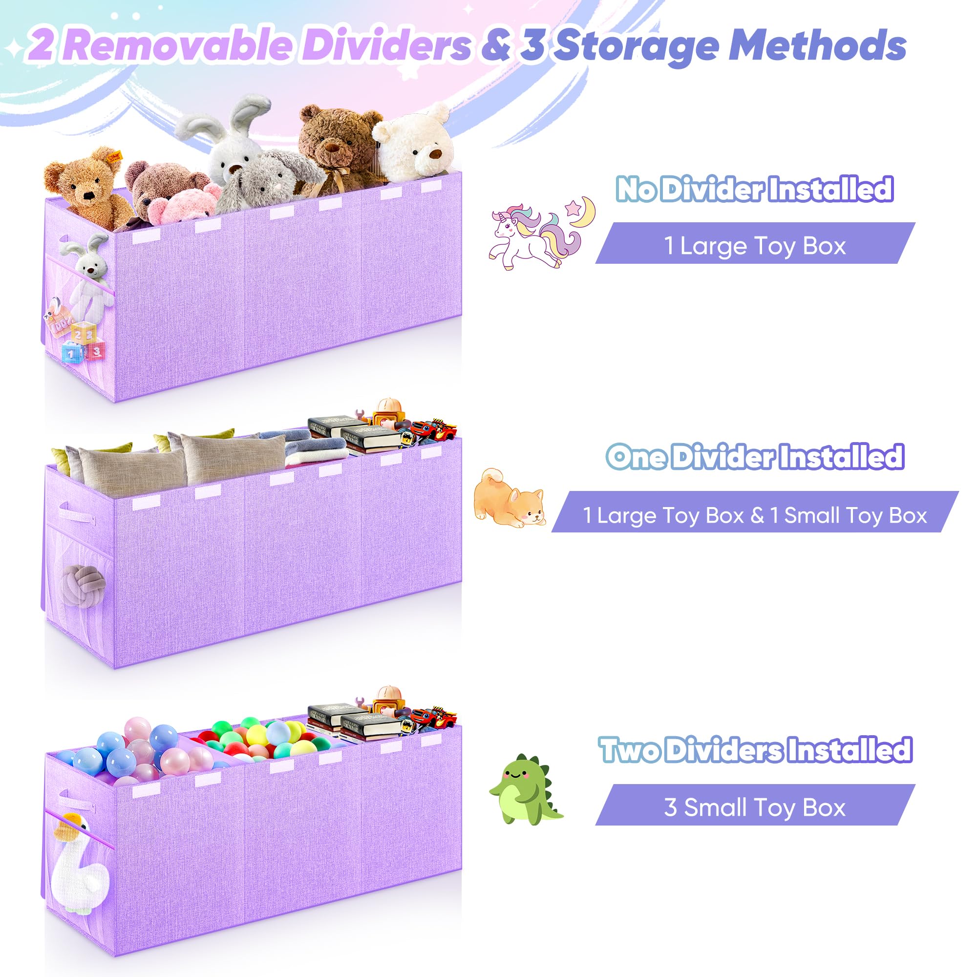 Mabahoo Caja de juguetes extra grande, caja de juguetes para niños y niñas, organizador de almacenamiento de juguetes resistente plegable con bolsillos de malla, 41 x 14 x 16 pulgadas, cajas de