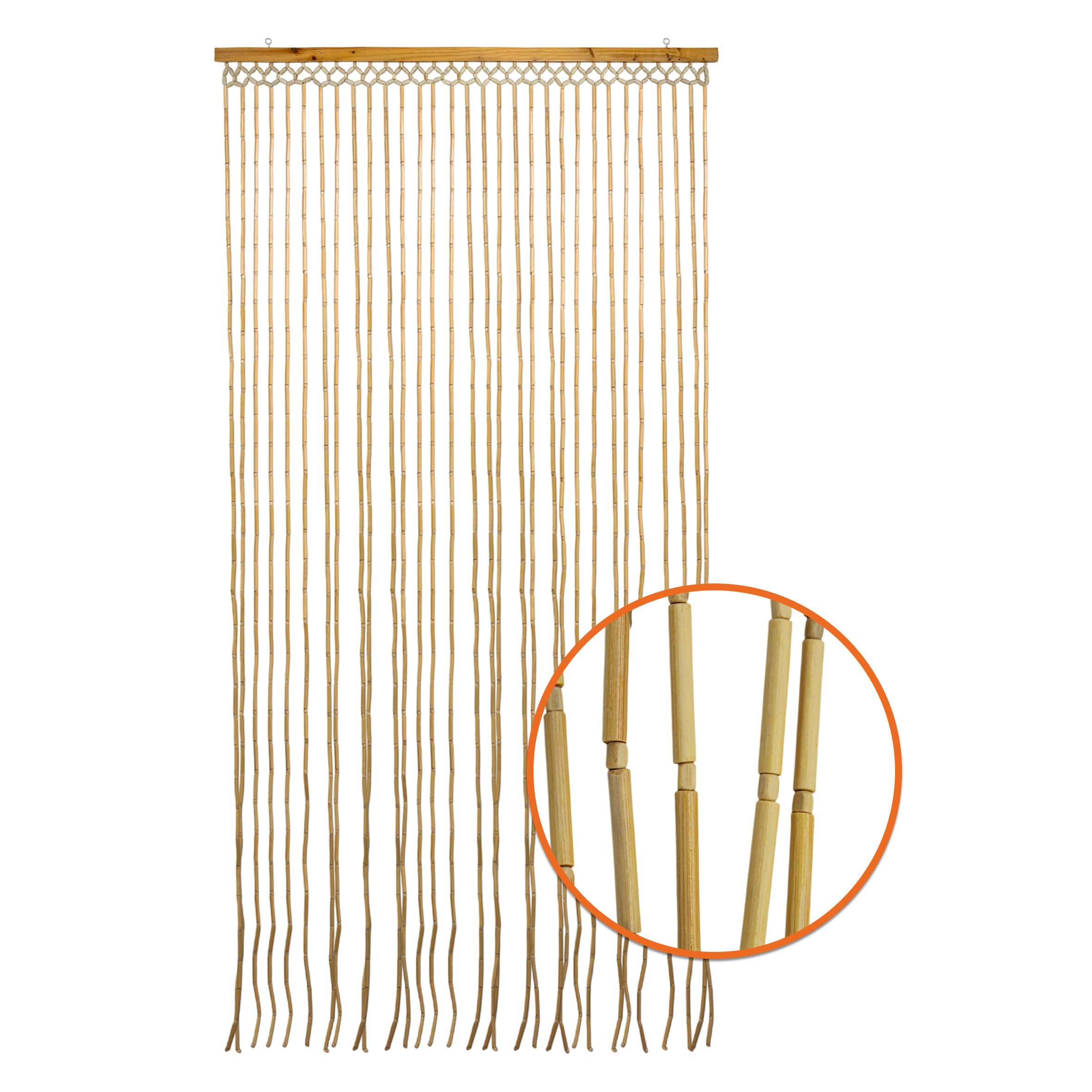 Holzperlen Türvorhang mit 31 Strängen 180 x 90 cm - Natur - Retro Perlenvorhang im Boho Chic Design - Holzperlenvorhang Fliegenvorhang Raumteiler Deko Tür Wand Fransen Perlen Vorhang