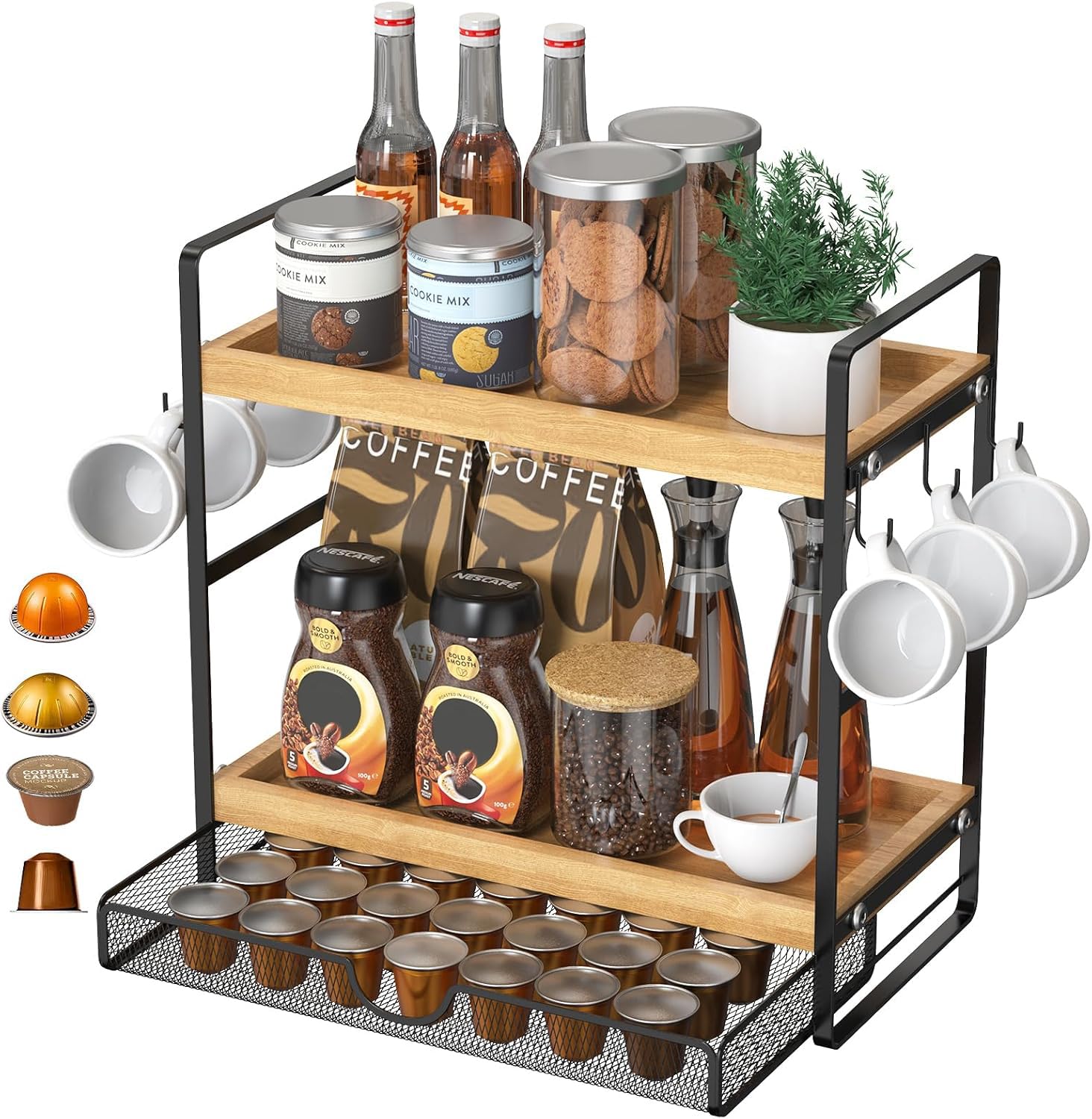 LEMIKKLE Bathroom Counter Organizer with Hook, Wood Bathroom Organizers and Storage,Skincare Organizers for Vanity,Storage Organizers for Bathroom, Kitchen, Dresser