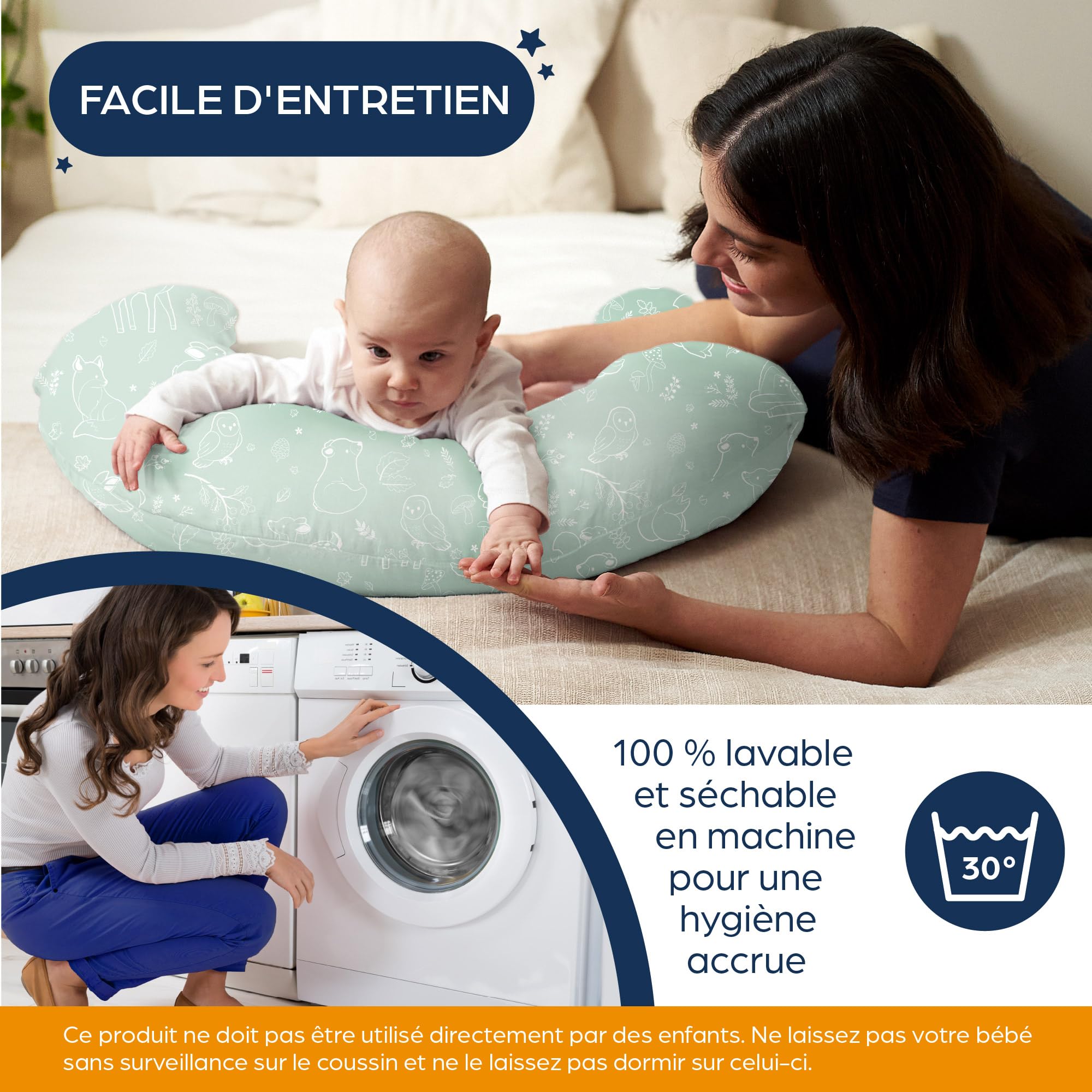 Niimo Coussin de Grossesse et d'allaitement XXL - Housse de Coussin Maternité 100% Coton, Distingué par Deux Prix en 2022, Lavable, Coussin d'allaitement