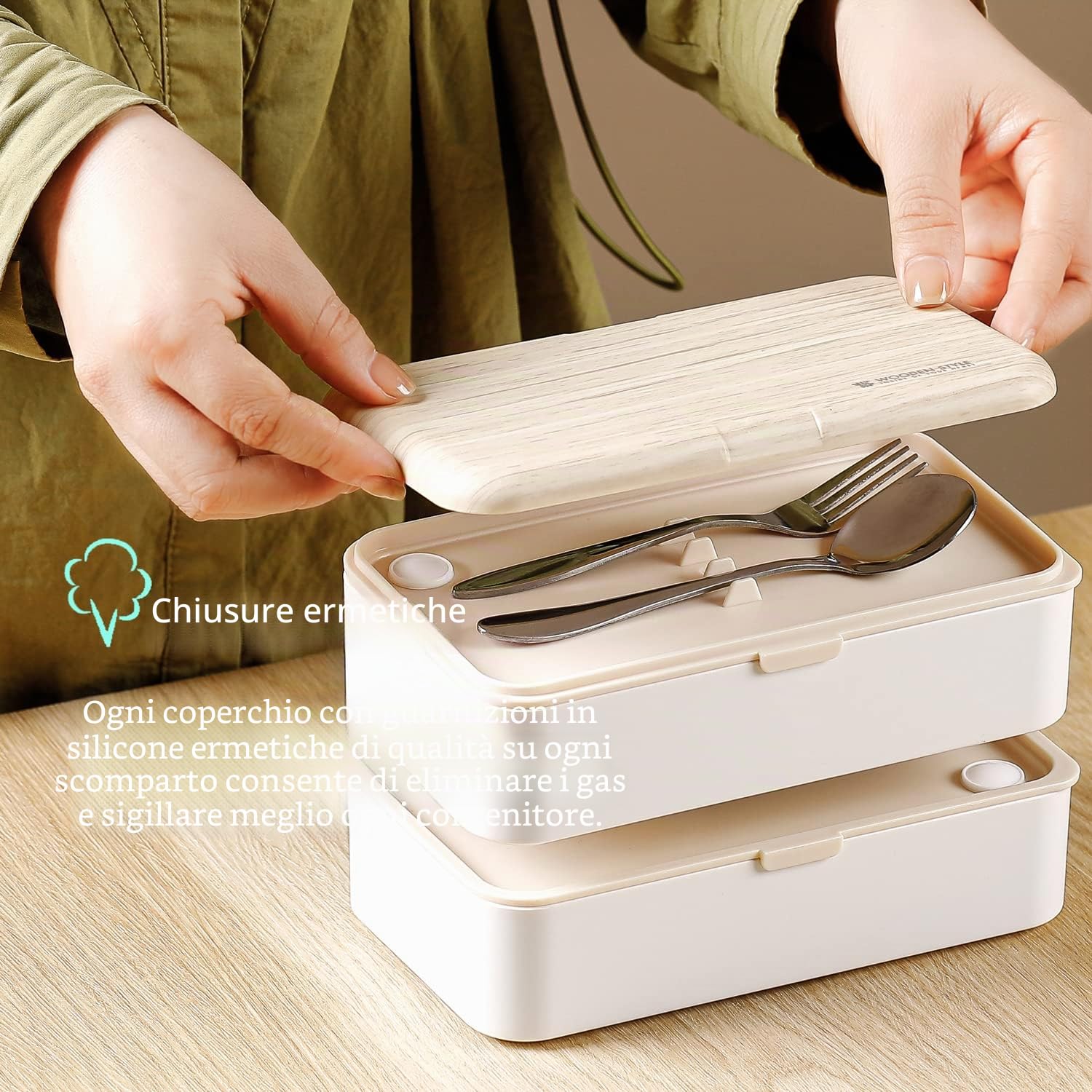 Binoster Lunchbox portapranzo Scatole bento box contenitore originale divisore bundle stile giapponese con cucchiaio e forchetta in acciaio inox(Rosa)