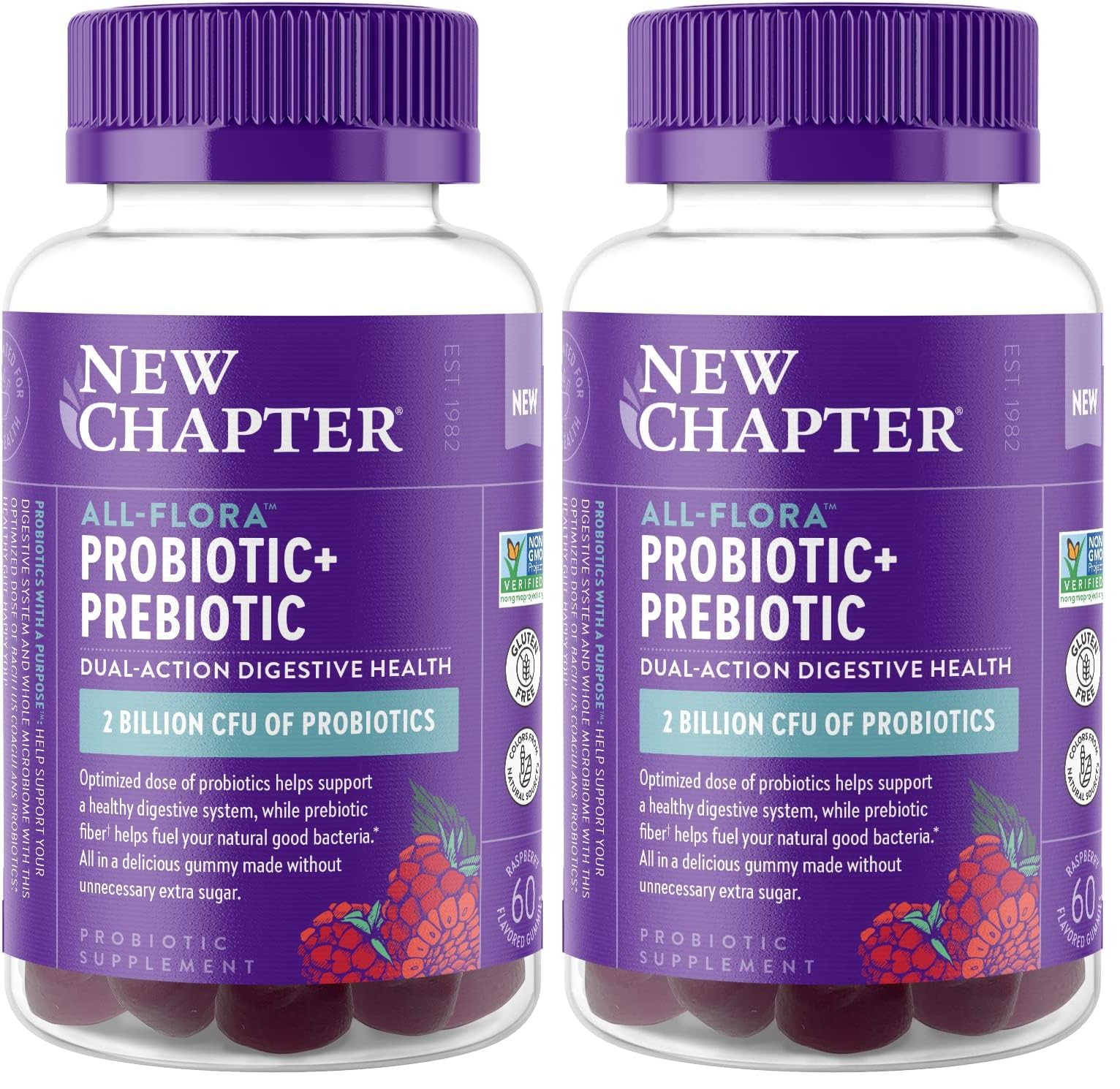 New Chapter Probiotic Gummies for Women and Men,All-Flora (1 Month Supply) – 55% Less Sugar+,Formulated for Holistic Gut Health Support with Probiotics+Prebiotic Fiber+100% Vegan+Non-GMO,(Pack of 2) 60 Count (Pack of 2)