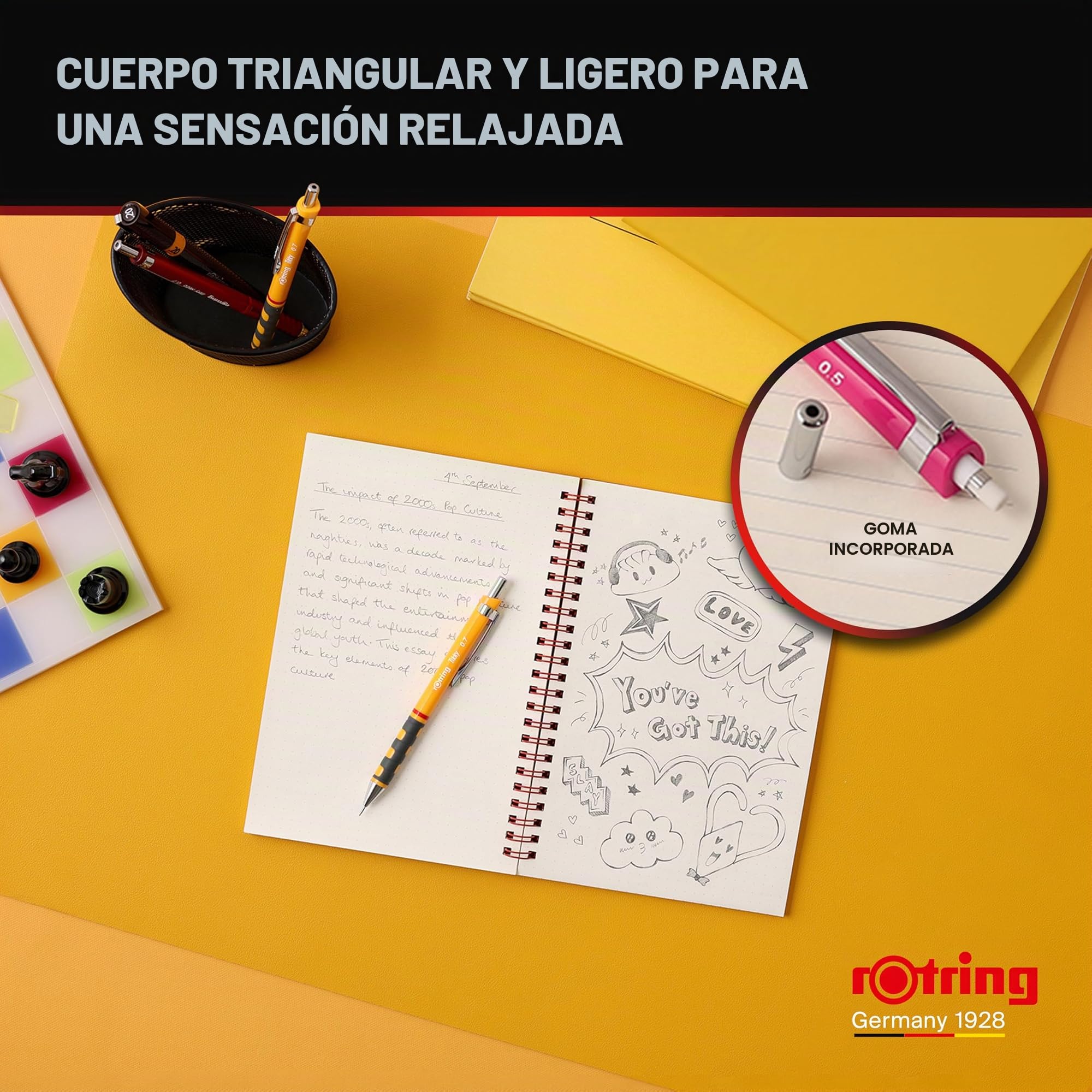 Portaminas rOtring Tikky | HB 0,7 mm | Cuerpo Spidermum | Ligero con agarre de goma