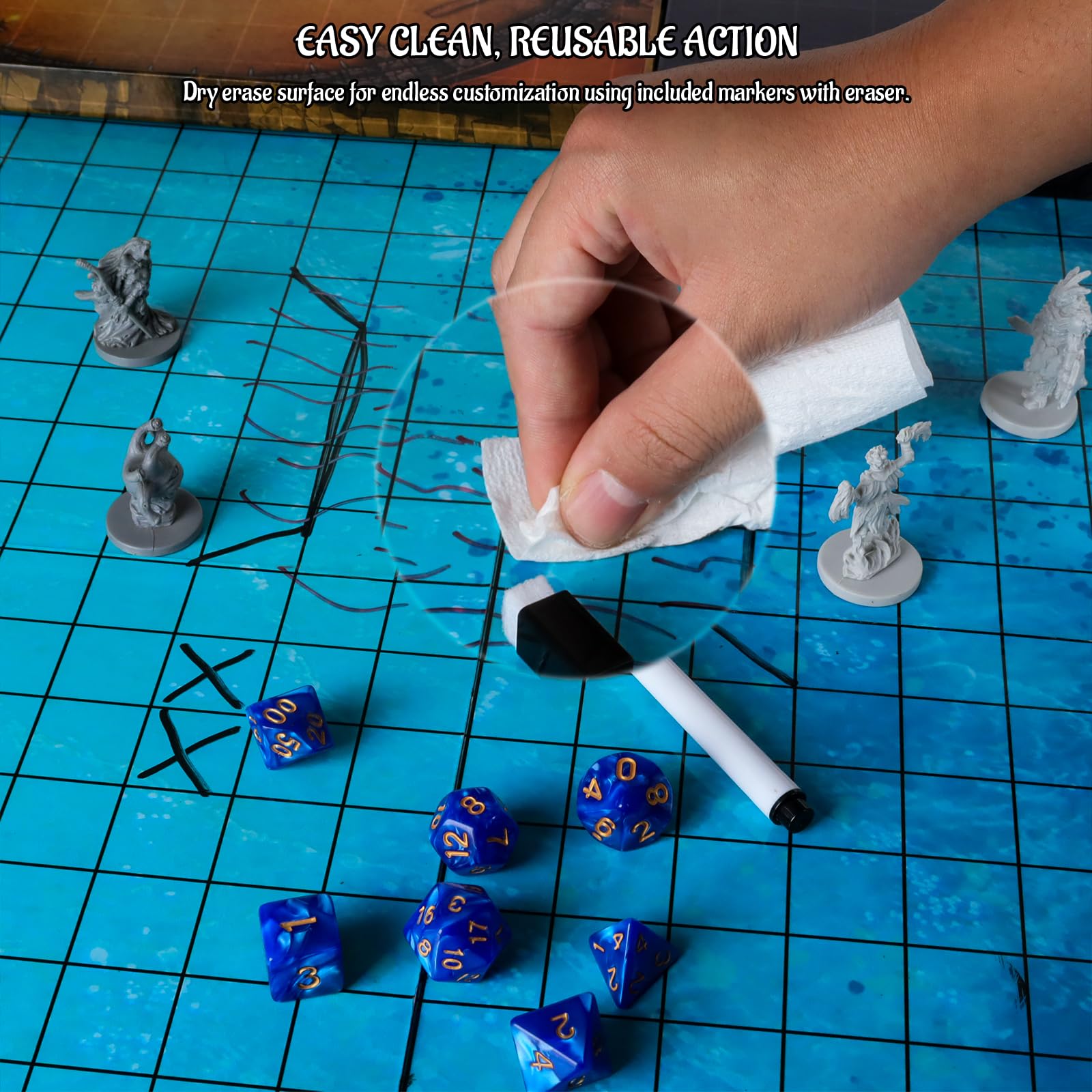 CZYY DND Foldable Mat Dry Erase TTRPG Map Ocean & Stone TwoSided Cardboard