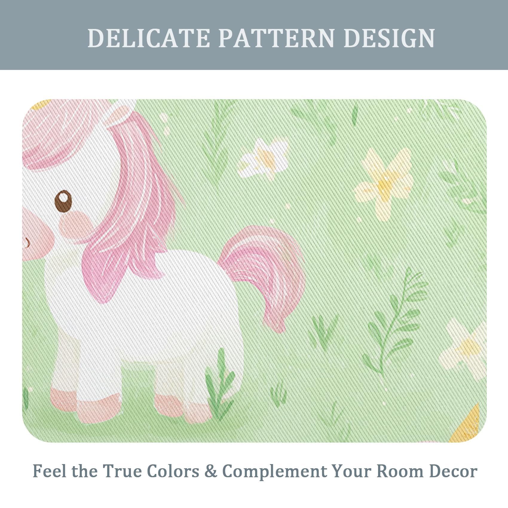 Générique Rideau Occultant Licorne, Lot de 2 Rideaux Occultant Thermique Isolant à Oeillets, Motif Enfants Mignon Cartoon, Decoration Chambre Salon Fenetre, 140 L x 160 H G811n