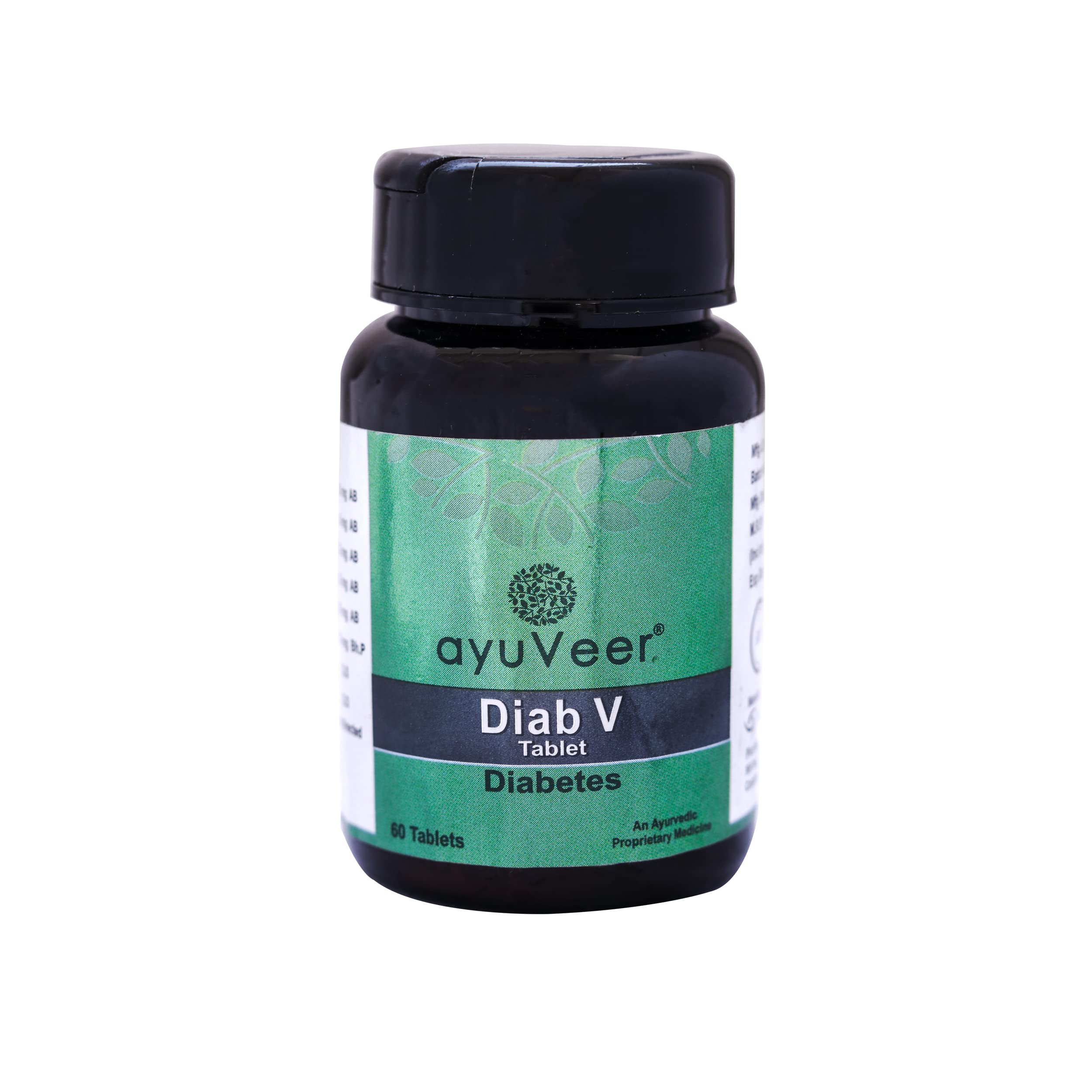 Ayuveer Diab V Tablet For Diabetes | Diabetes Care Tablets | Clinically Backed | Helps Maintain Healthy Blood Sugar Level | High Fiber & Zero Maltodextrin | Veg Tablets | 60 Vegetarian Tablets