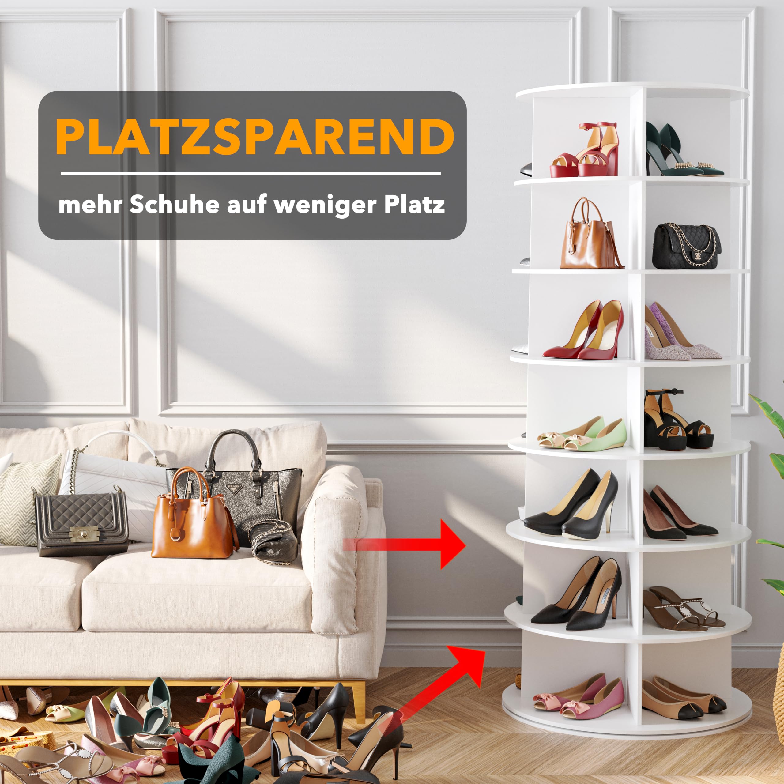 SpaceAid Drehbares Schuhregal mit 7 Ebenen, drehbares Schuhregal, Lazy Susan, 360-Grad-Schuhregal, Aufbewahrung, rundes Karussell, vertikale Handtasche, drehbar, Schuhschrank-Organisation