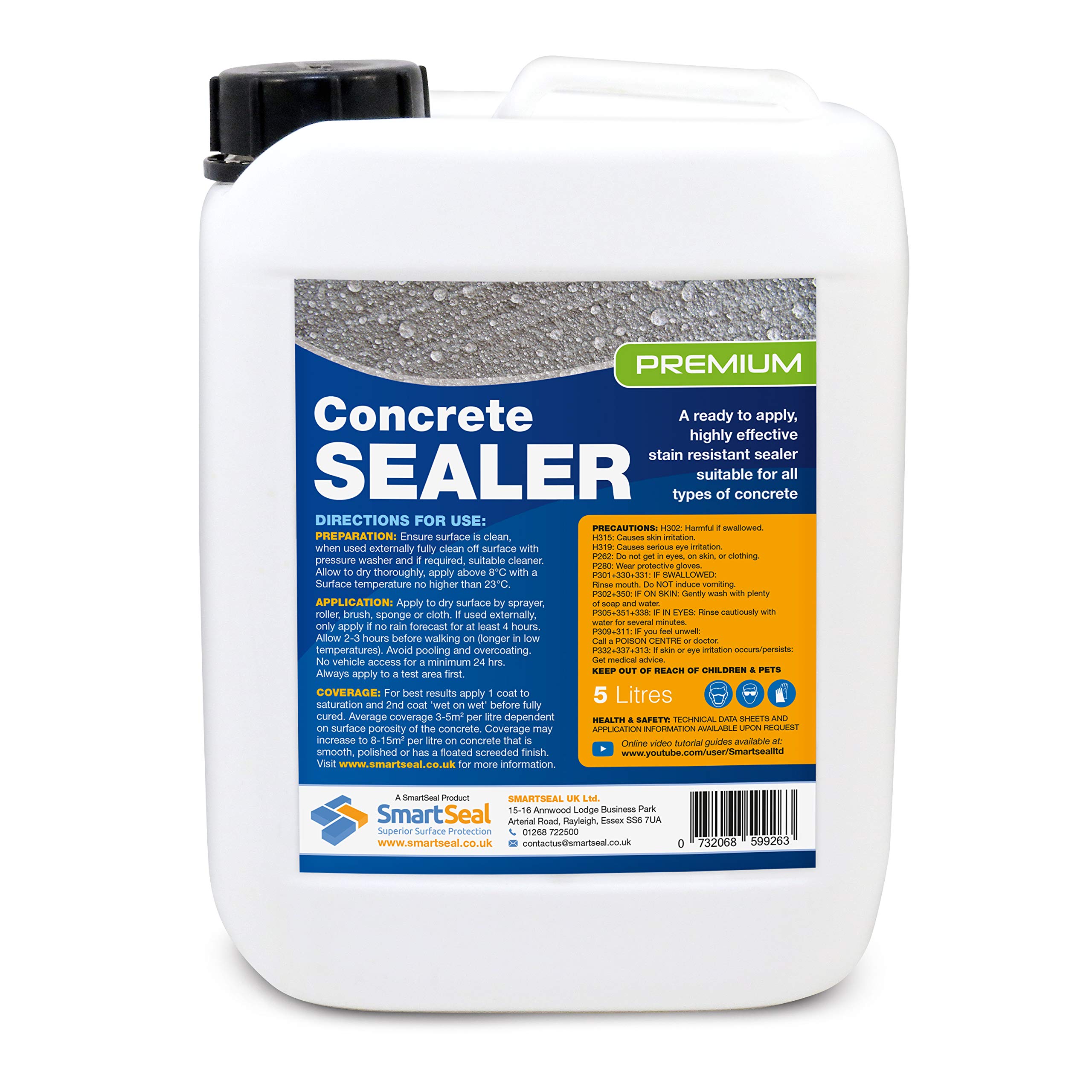 Smartseal Premium Concrete Sealer - Easy to Apply, High Protection, Oil & Water Repellent, Food Safe. Suitable for All Surfaces - 25 Litre