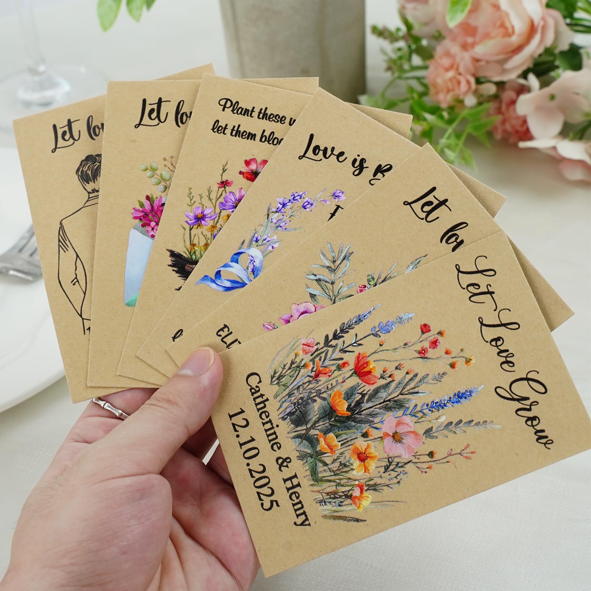 callie Personalized Wedding Seed Packet, Custom Kraft Wildflower Seeds Storage with Groom Bride Names and Date, Party Favors Bridal Shower Gifts, 10-200 PCS