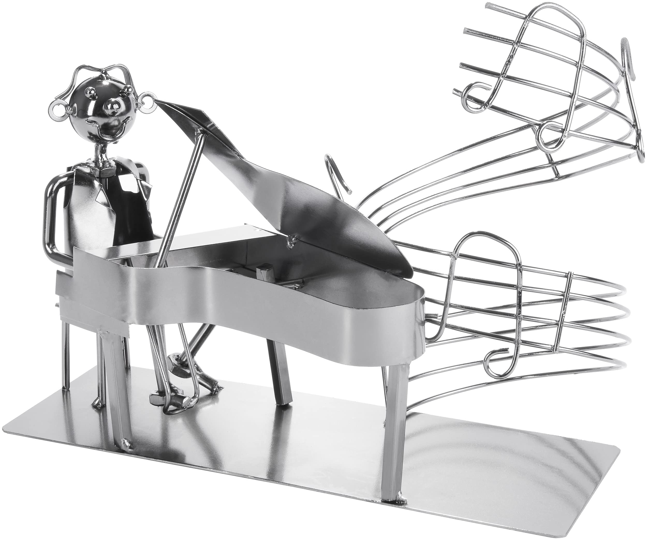BRUBAKER Portabottiglia da Vino dal Raffinato Design Pianista con Pianoforte - Portabottiglie per Vino in Metallo con Biglietto di Auguri