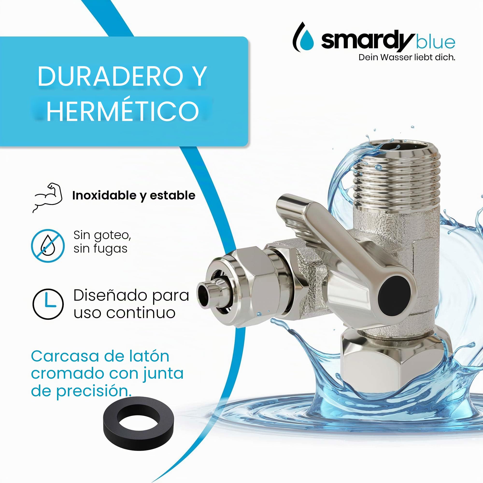 smardy ZO014 Kit de Conectores con 10m de manguera 1/4 pulgada (6,35mm) – para neveras side by side, ósmosis inversa, frigorífico americano y filtro de agua – montaje rápido sin herramientas