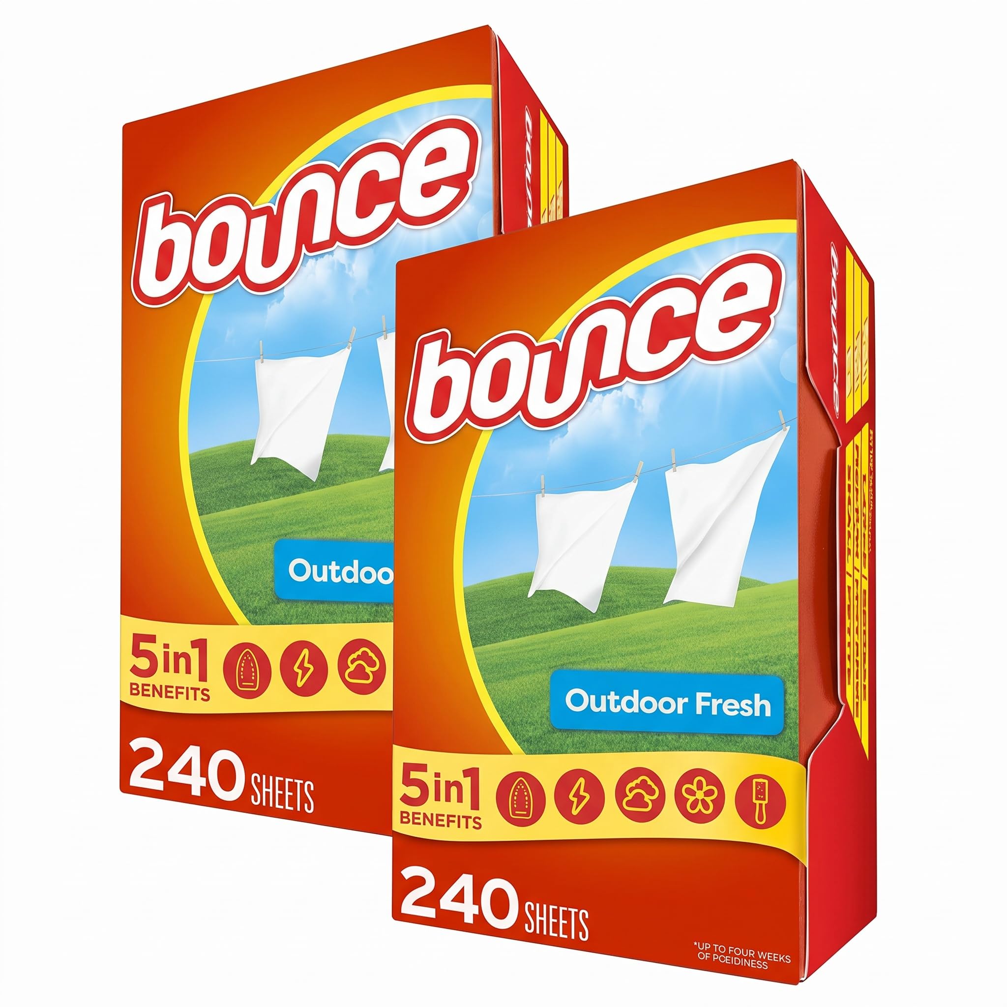 Bounce Dryer Sheets, Outdoor Fresh, 480 Count | Static Control | Wrinkle Fighters | 2 Packs of 240