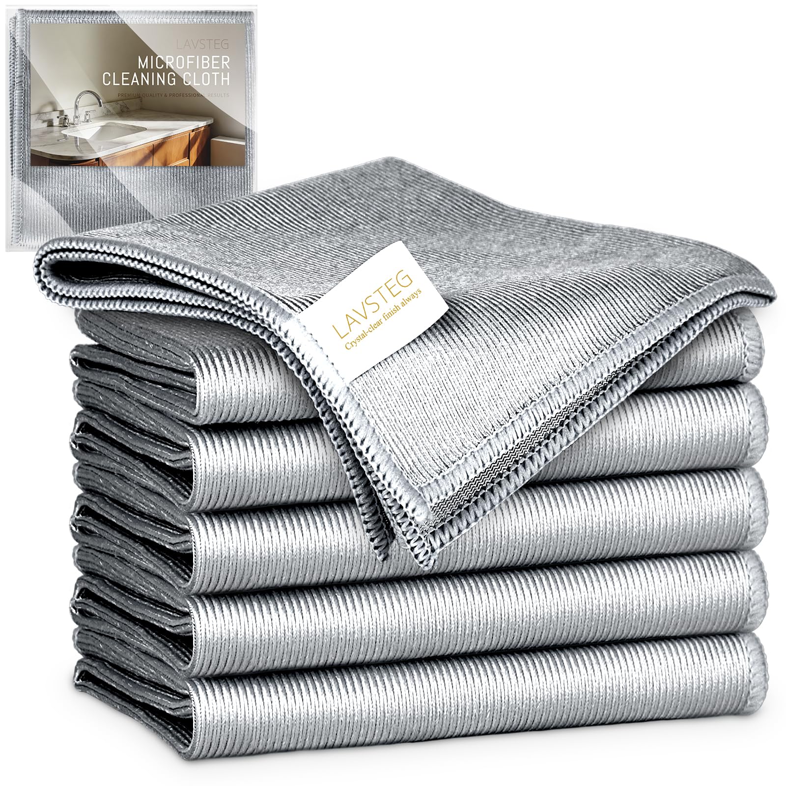 LAVSTEG Chiffon Magique Microfibre, 6X Serviette sans Trace Absorbant Polissage, Lingette Essuie Vitre Verre Miroir Lunette Vaisselle Cuisine Menage Voiture, Torchon Nettoyage Réutilisable Lavable - 1
