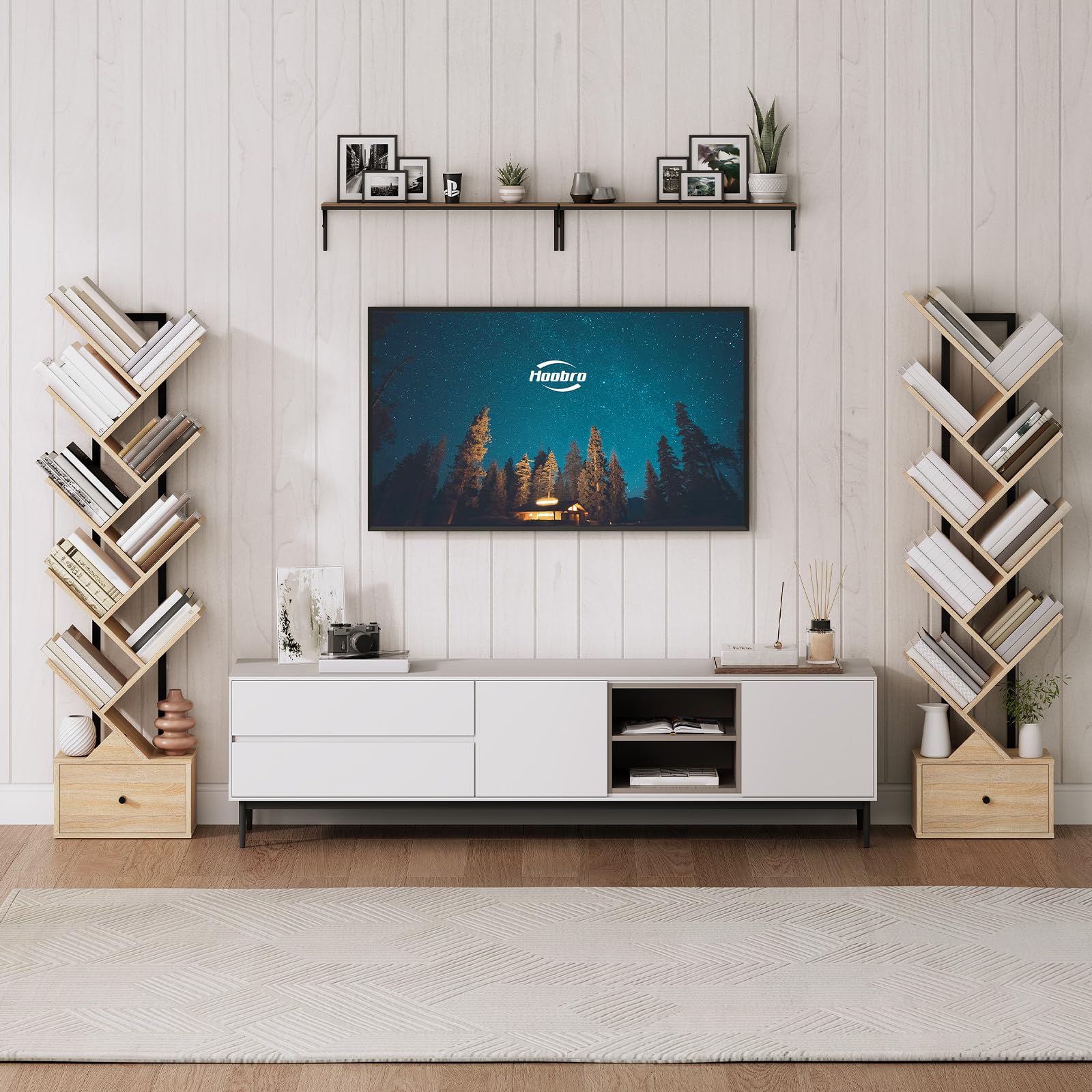 Libreria Albero 9 Ripiani HOOBRO - Scaffale Vintage Per Soggiorno, Camera, Studio, Marrone - Foto 8