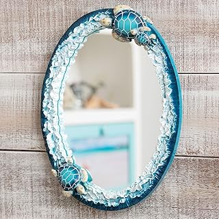 BLACK FOREST DECOR Blue Sea Turtles Wall Mirror – Coastal Polyresin Mirr...