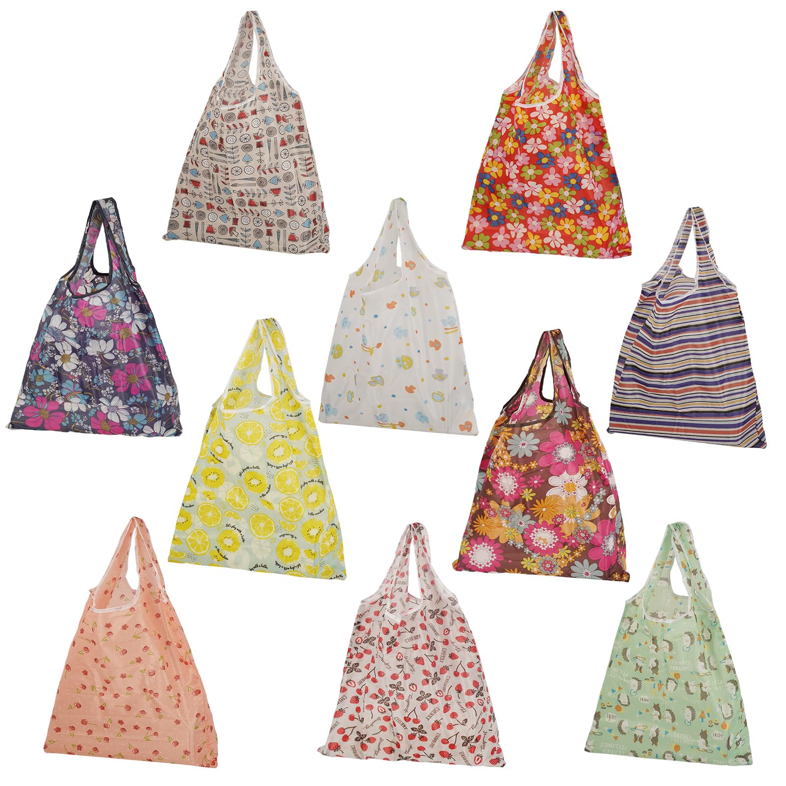 10 Pcs Reusable Grocery Bags with Handles,Waterproof Nylon Tote Bags, Foldable Lightweight Shopping Bags, Machine Washable for Women Grocery Shopping Supplies Daily Storage