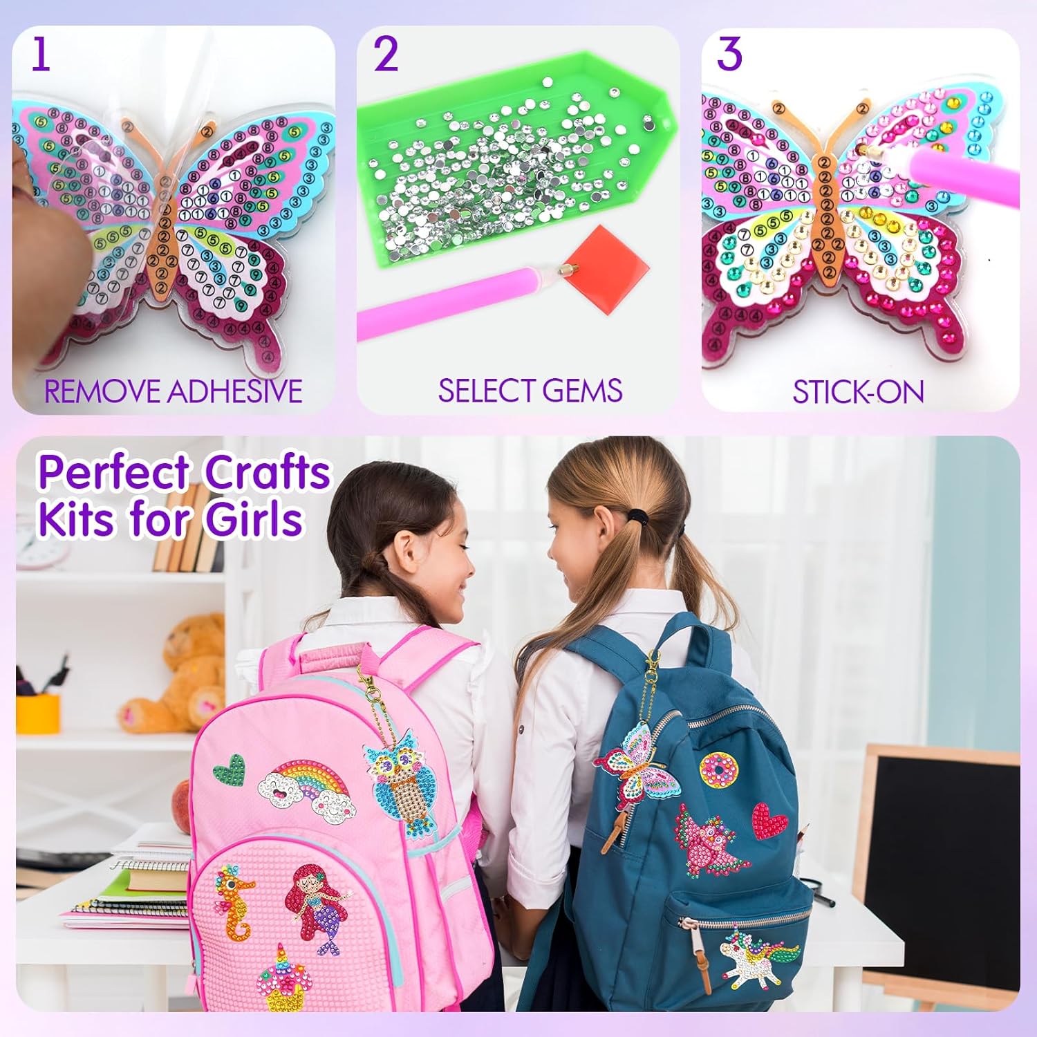 goldentime Diamond Art Kits for Kids Including 6 Diamond Painting Bracelets, 4 Diamond Art Keychains and Colorful gem Stickers, Fun Gem Painting Kits, Perfect Crafts Kits for Girls Aged 4-12 - Image 4