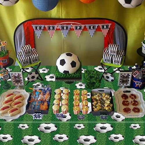 Miniatura 8 de Paquete de 4 manteles para fiesta de fútbol, manteles rectangulares de plástico para mesa de fiesta temática deportiva, decoraciones de cumpleaños