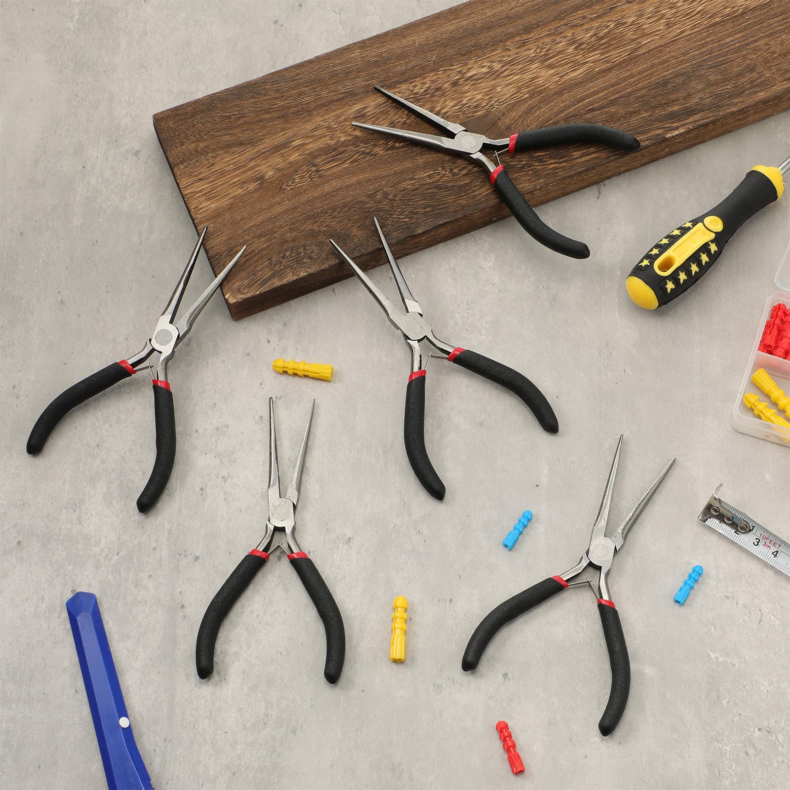 Set di 10 mini pinze a becchi ad ago, 15,2 cm, con punte extra lunghe per la creazione di gioielli, avvolgimento di fili, presa di piccoli oggetti, progetti fai da te (nero, manico