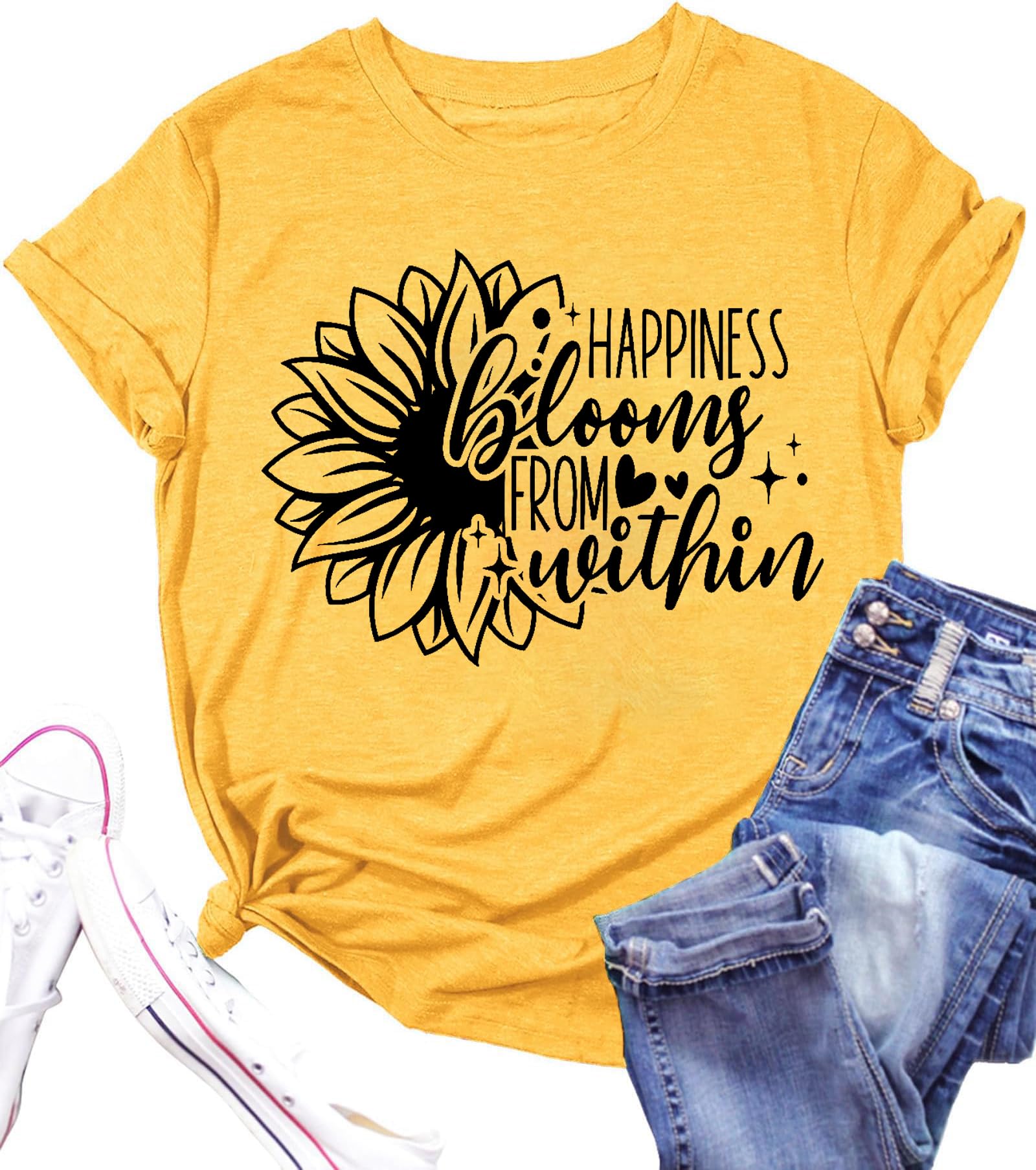 DapiaoliangFloral Shirts for Women Boho Wildflower Graphic Workout T Shirts Summer Short Sleeve Nature Tee Tops