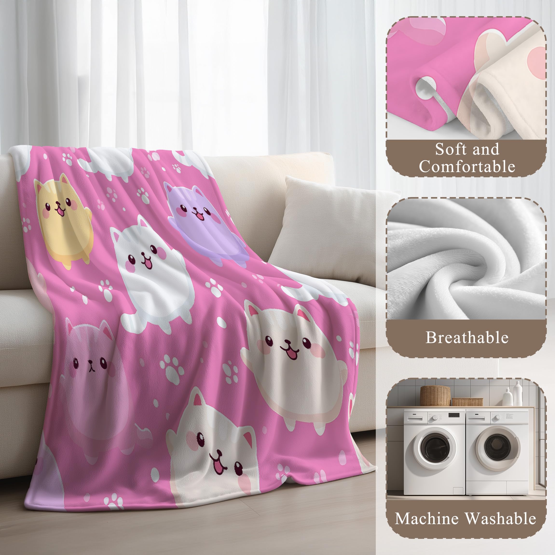 Genérico Oryginalne i zabawne prezenty - różowe brzoskwiniowe koce na walentynki Boże Narodzenie rocznica - Premium Microfiber krata koty śliczne łapy koc flanelowy 150 x 200 cm
