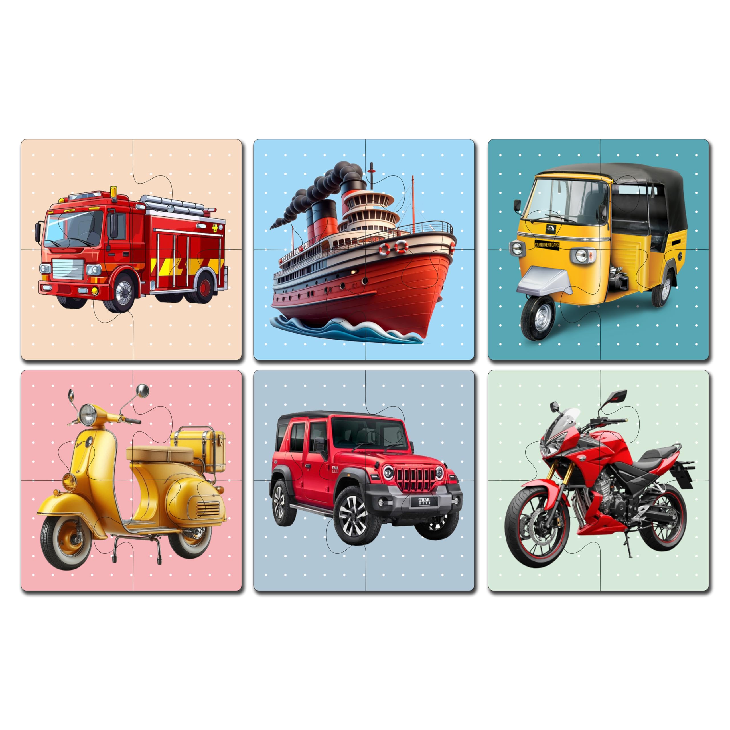 tinywalk Wooden Jigsaw Puzzle Set of 6 for Kids | Pack of 6 Puzzles with 4 Pieces Each | Learning Toy for 2 3 4 5 Year Old Boys & Girls (Transport Theme)-image-48