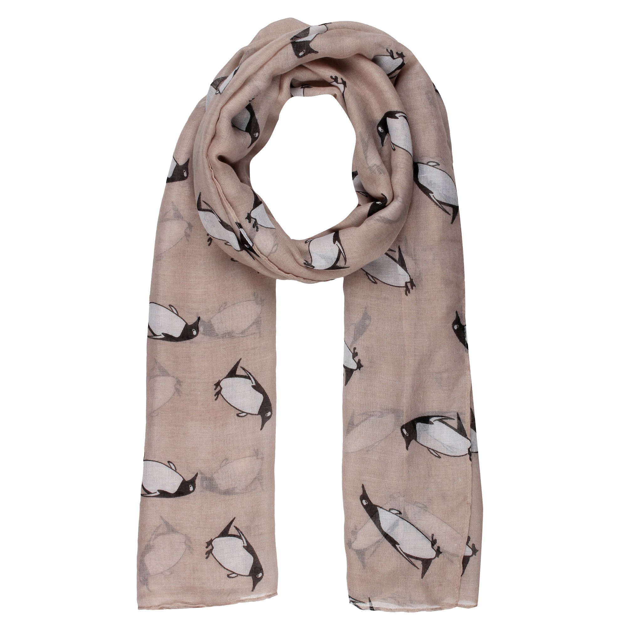 World of Shawls Penguin Print Fashion Scarf Wrap Shawl Maxi Sarong (Beige)