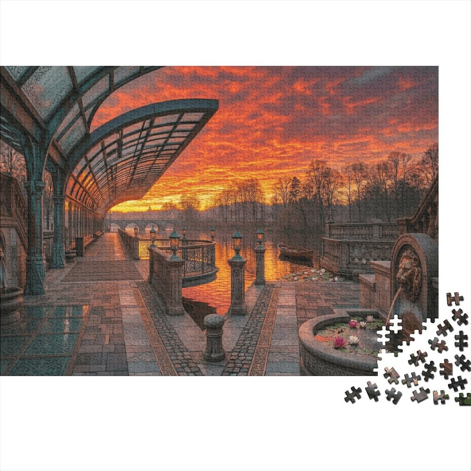 Lakeside Promenade Classic 1000 Pc Rigid Cardboard Jigsaw Art Nouveau Seniors Brain Training Rainy Day Fun Must-Have for Puzzlers 38x26cm/1000pcs