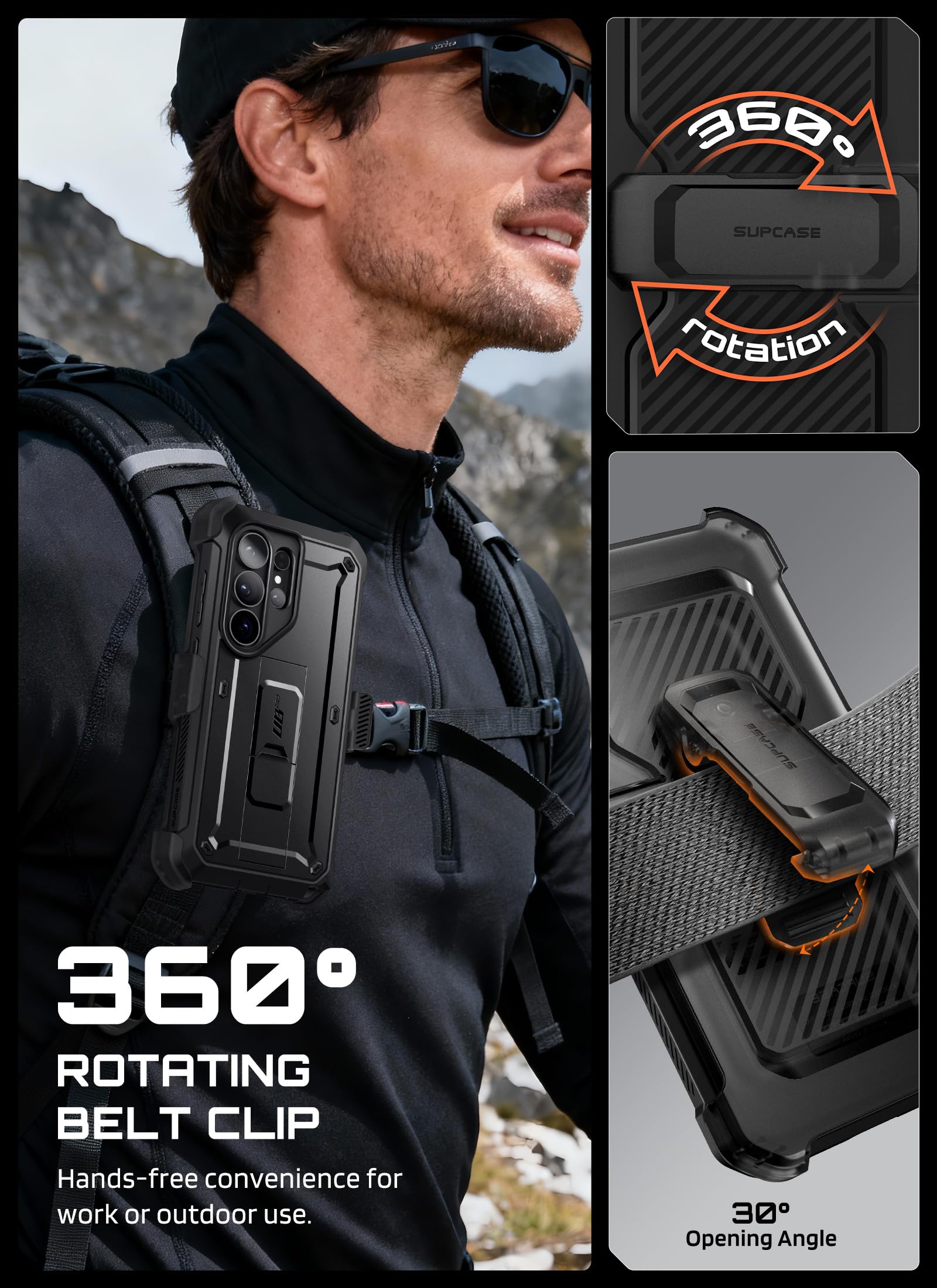 SUPCASE für Samsung Galaxy S26 Ultra Hülle Outdoor Handyhülle, Schwarz | Bumper Case mit 2 Vorderseite (ohne Displayschutz + mit Displayschutz) Cover mit Gürtelclip und Ständer [UBPro] für S26 Ultra