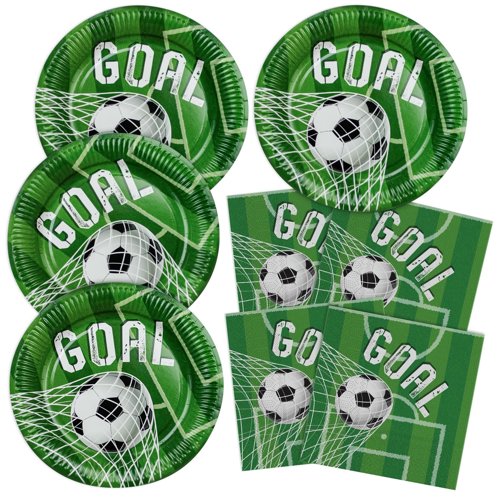 HNH Goal Football Paper Plates and Napkins Set Disposable Dinnerware for 20 Persons