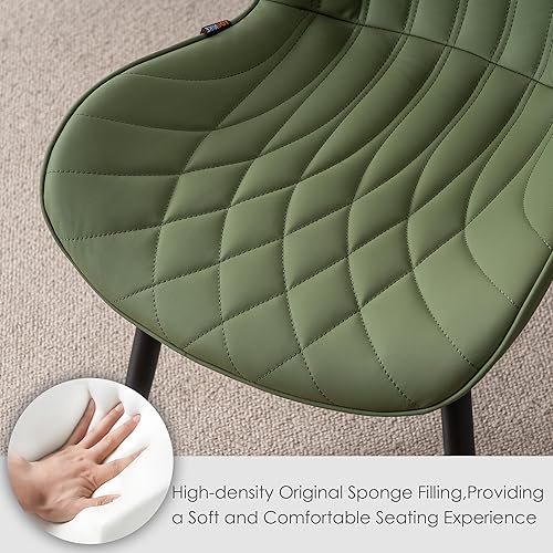 Miniatura 7 de Kidol & Shellder Juego de 2 sillas de comedor modernas verdes con respaldo sin brazos para sala de estar, silla tapizada de piel sintética de verde