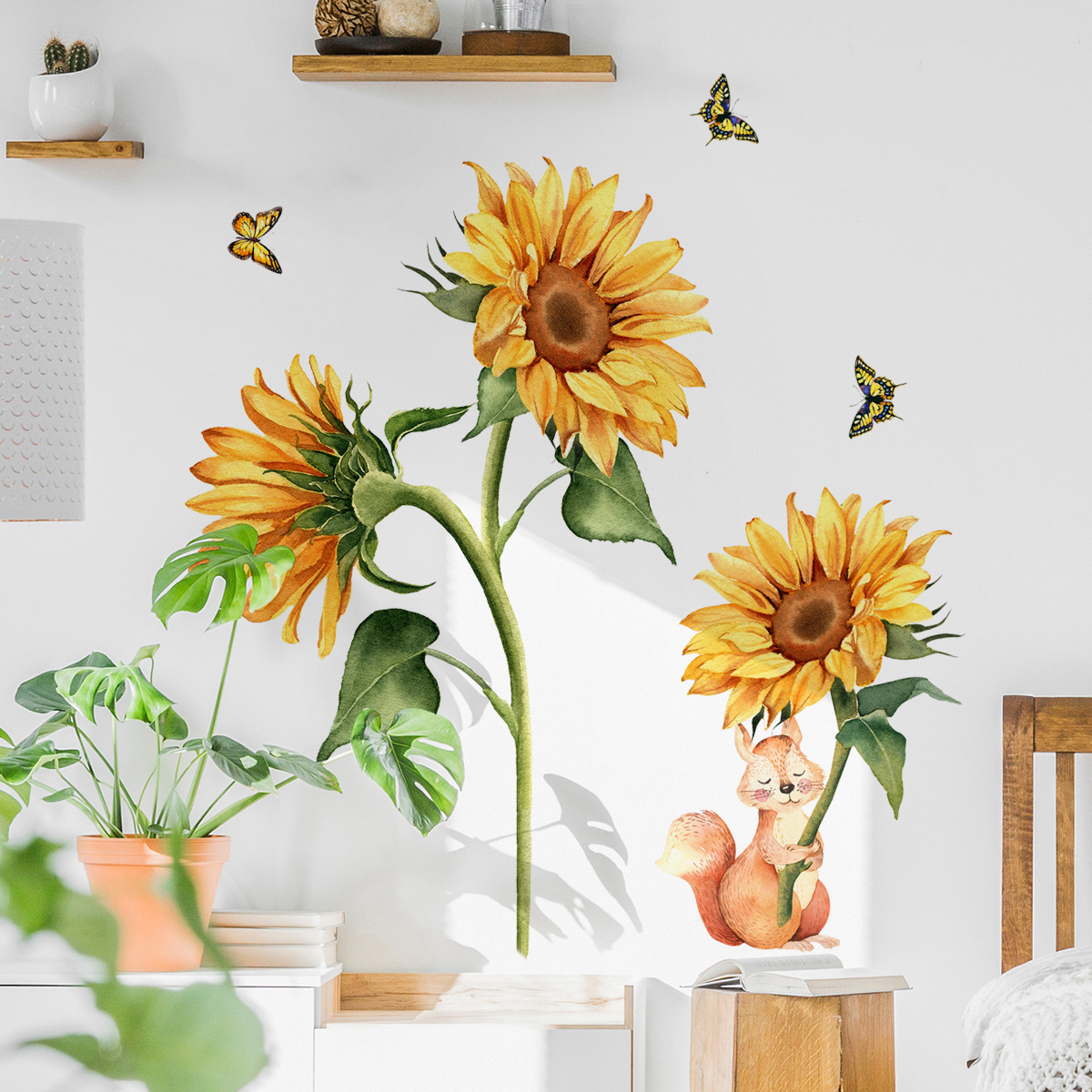 Vinilo Decorativo Pared Girasol y Ardilla 72x80 cm Amarillo miniatura 7