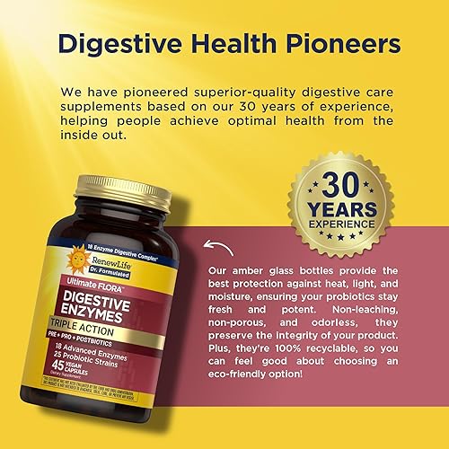Miniatura 5 de Renew Life Ultimate Flora Enzimas Digestivas con probióticos y prebióticos  Formulado por médicos  45 cápsulas veganas  Alivia gases ocasionales,