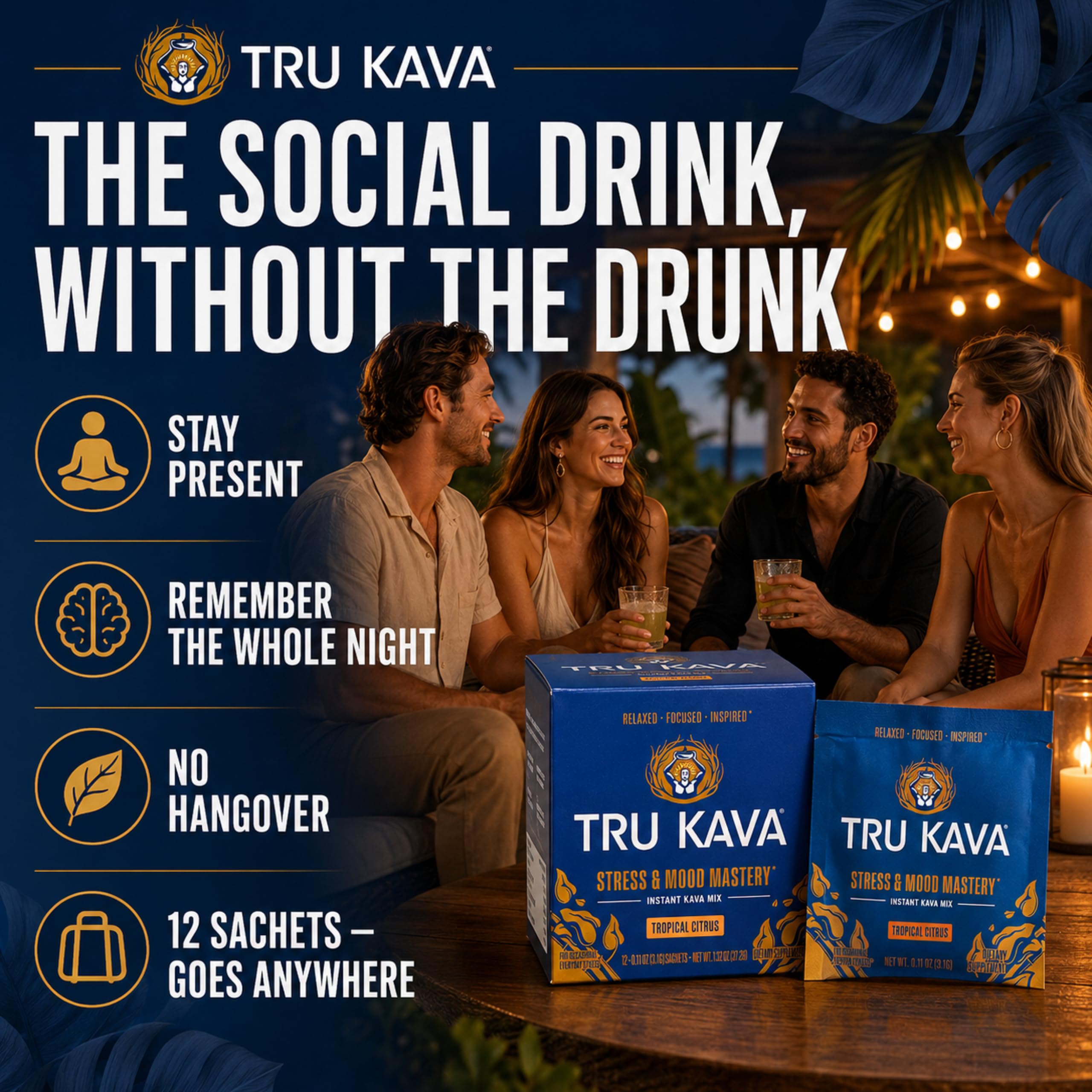 TRU KAVA Whole Root Kava Powder Drink Mix - Ceremonial Grade Noble Kava from Vanuatu, Instant Calm Focus & Social Ease, Kavalactone Rich, Non-Extract, Lab Tested - 12 Sachets — Amazon image 5
