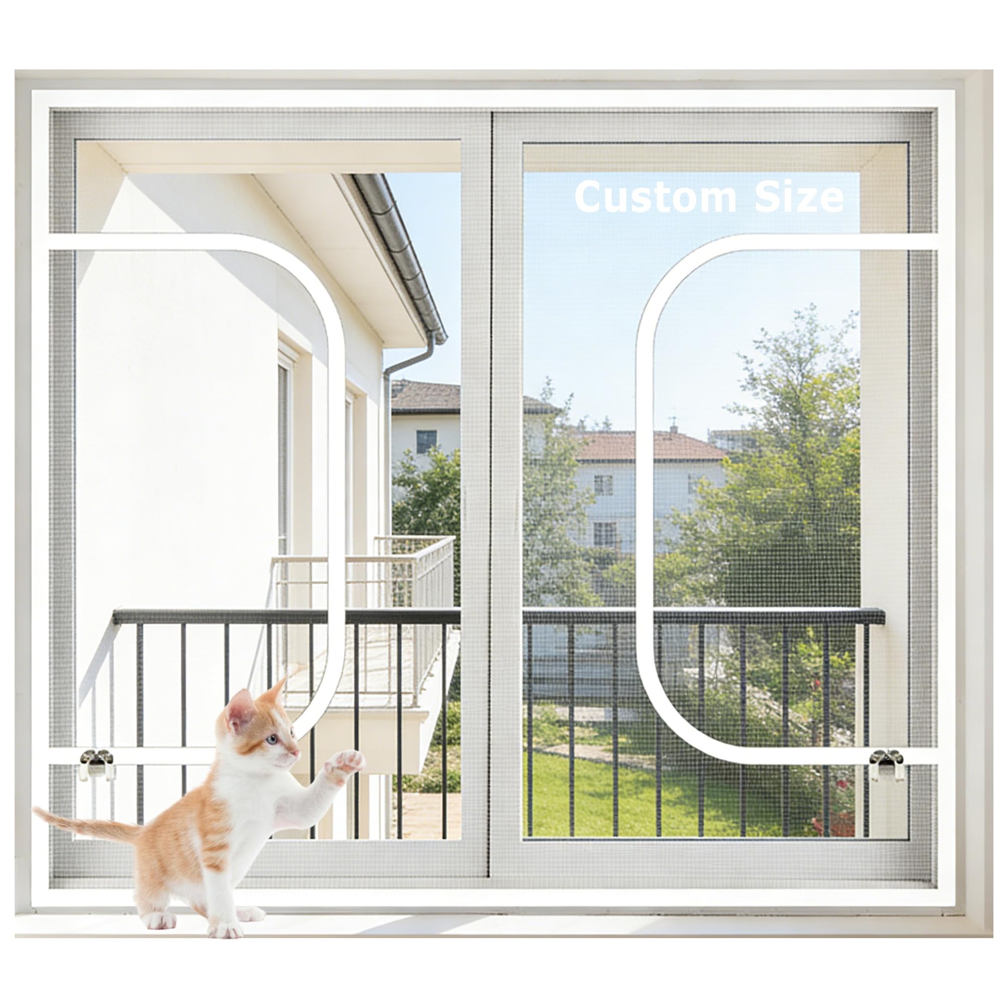 Xieminle White Custom Cat Window Screens For Balcony Kitchen, Self-Adhesive Cat Protection Window Guard Net, Insect Mesh Mosquito Net Polyester Pets Protection Guard Mesh