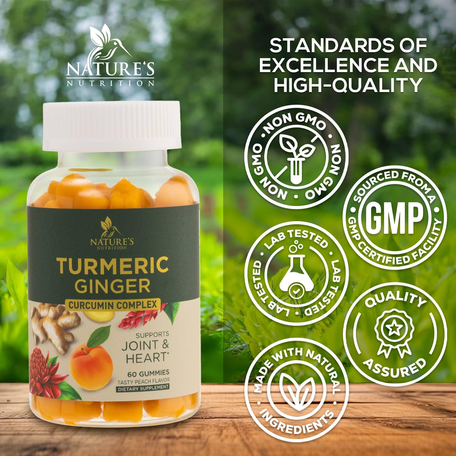 Turmeric Gummies - 95% Curcuminoids - Best Turmeric Curcumin Supplement with Ginger, Black Pepper for Enhanced Absorption, Natural Vegan Joint Support Curcumin Gummy - Tasty Peach Flavor - 60 Gummies — Amazon image 4